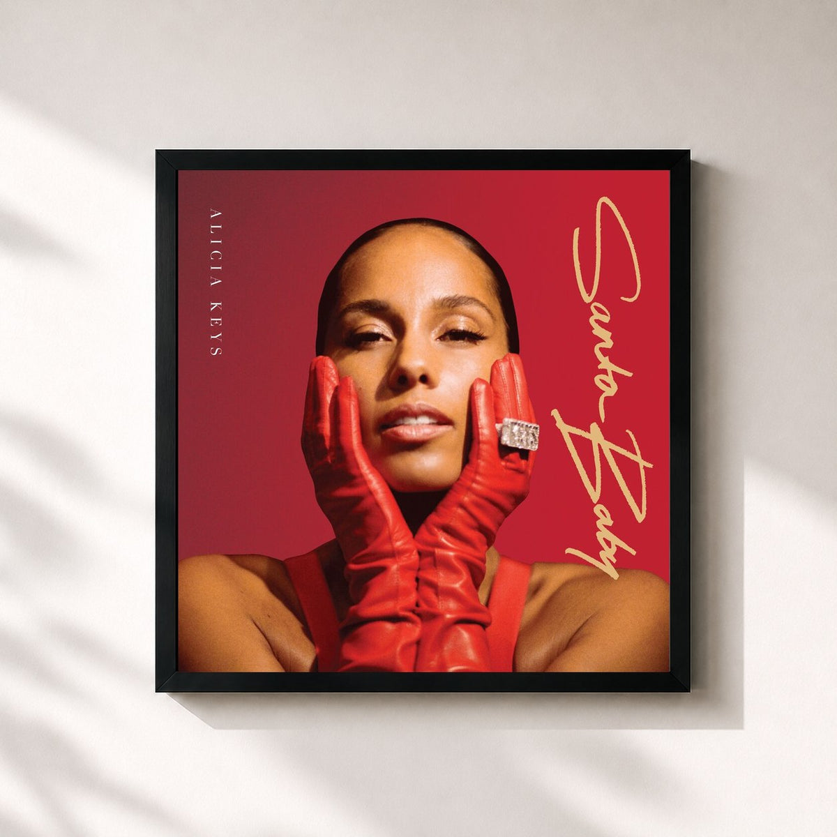 #noir Tableau carré de l'album Santa Baby de Alicia Keys, cadre noir 32x32 cm