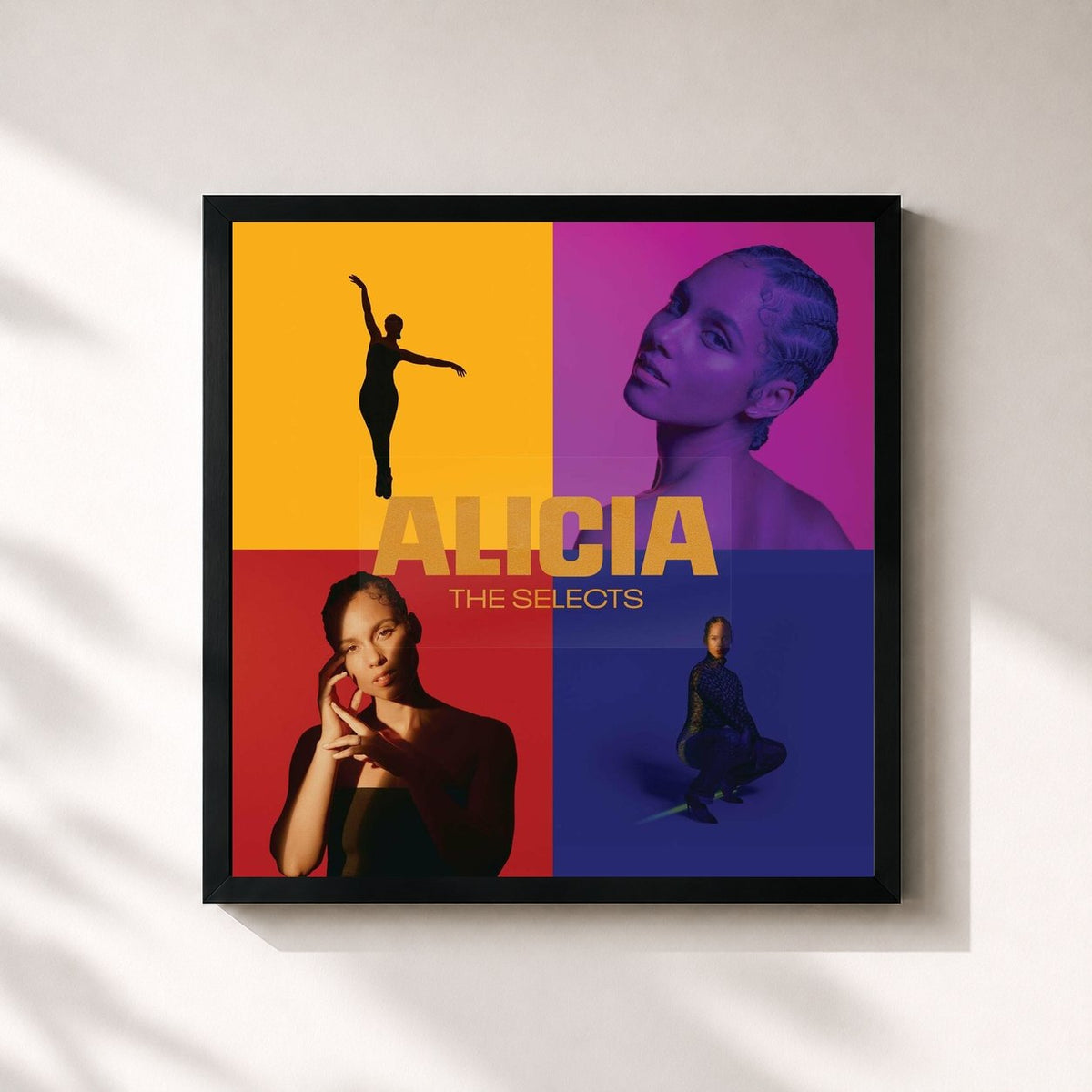 #noir Tableau carré de l'album ALICIA: The Selects de Alicia Keys, cadre noir 32x32 cm
