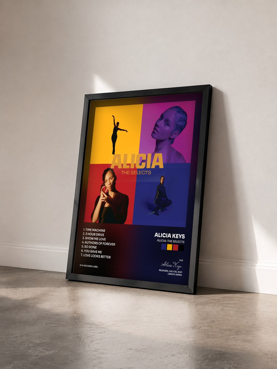 #noir Tableau de l'album ALICIA: The Selects de Alicia Keys vu de trois quarts, cadre noir