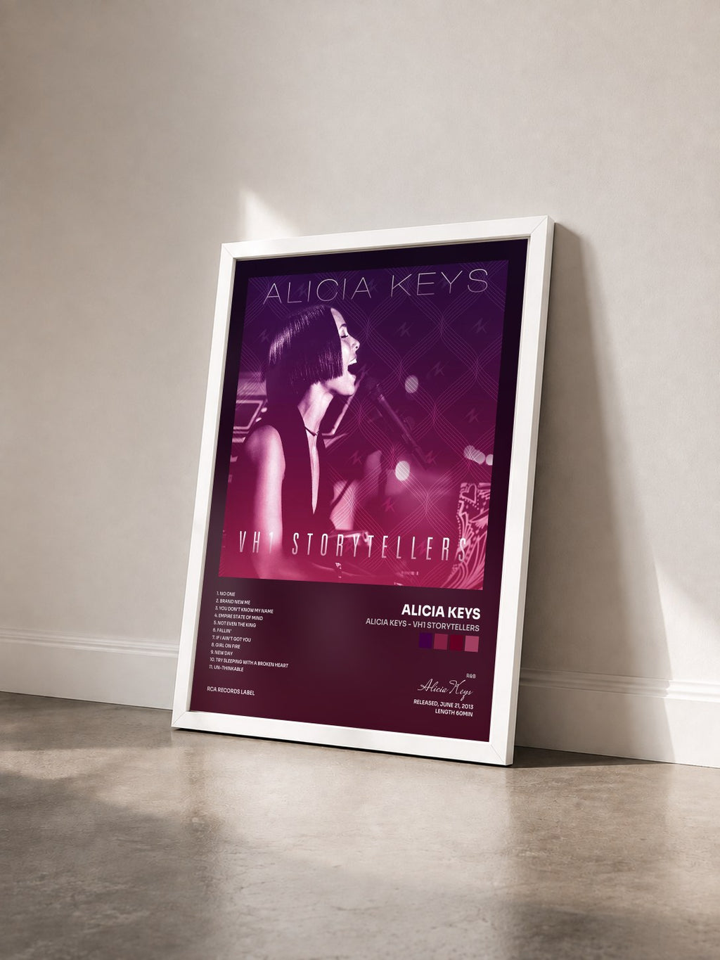 #blanc Tableau de l'album Alicia Keys - VH1 Storytellers de Alicia Keys vu de trois quarts, cadre blanc