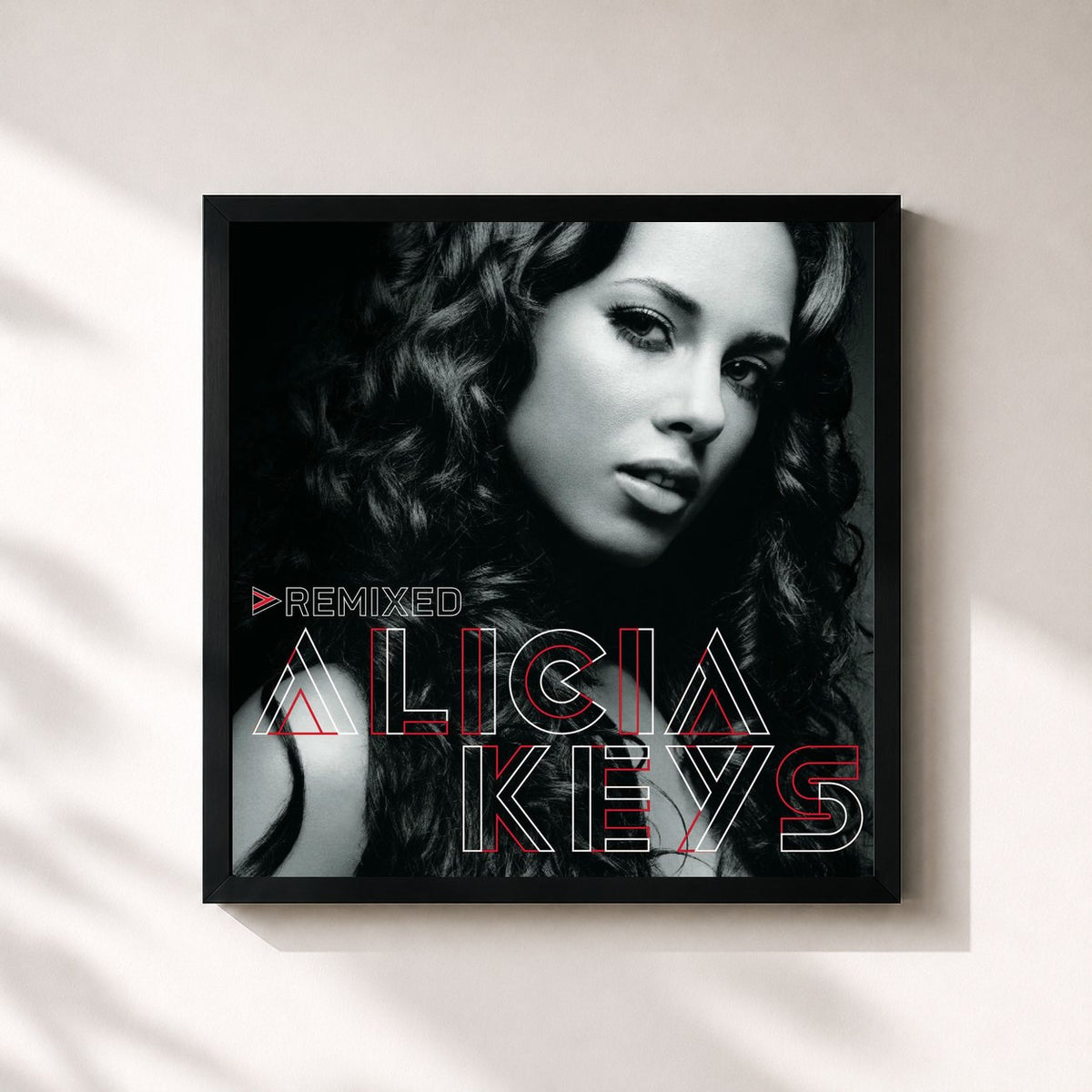 #noir Tableau carré de l'album Remixed de Alicia Keys, cadre noir 32x32 cm