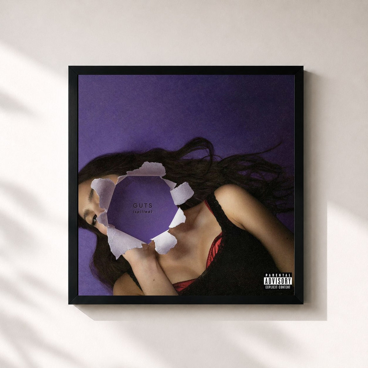 #noir Tableau carré de l'album GUTS (spilled) de Olivia Rodrigo, cadre noir 32x32 cm