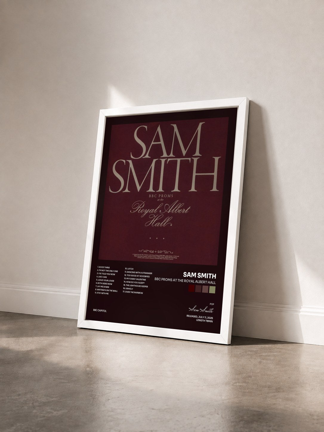 #blanc Tableau de l'album BBC Proms At The Royal Albert Hall de Sam Smith vu de trois quarts, cadre blanc