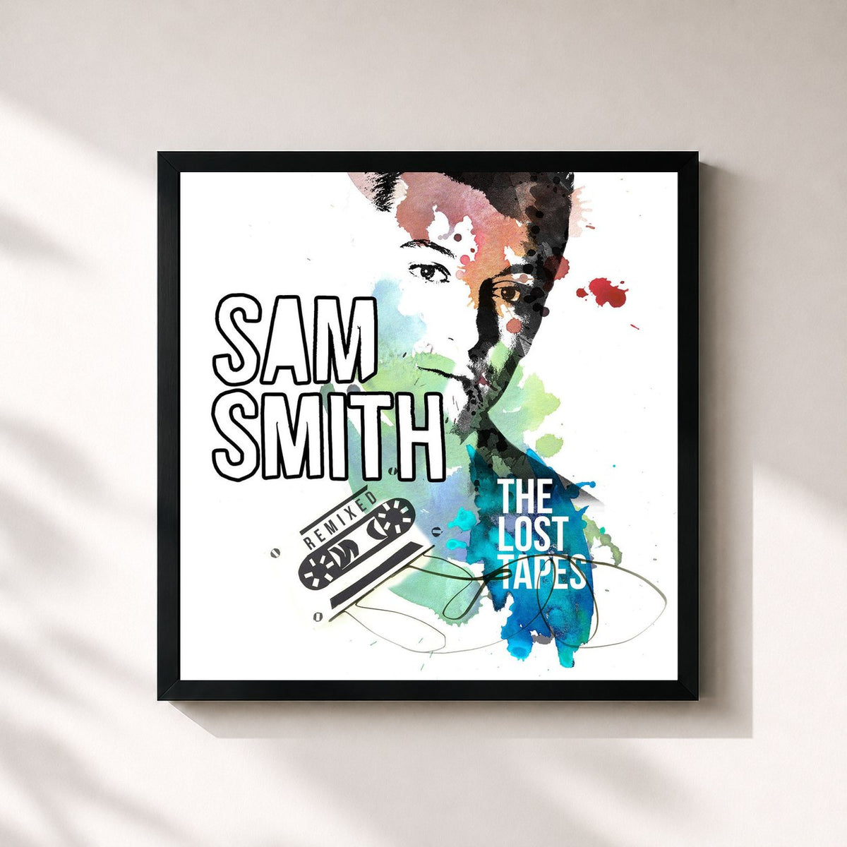 #noir Tableau carré de l'album The Lost Tapes - Remixed de Sam Smith, cadre noir 32x32 cm
