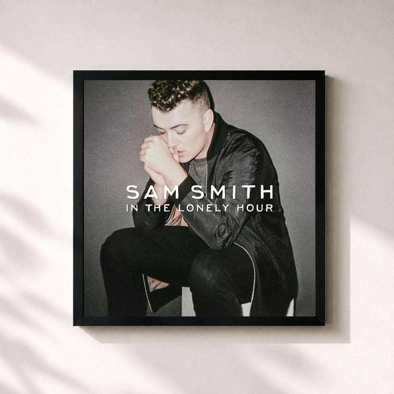 #noir In The Lonely Hour de Sam Smith en lámina cuadrada enmarcada, marco negro de 32x32 cm
