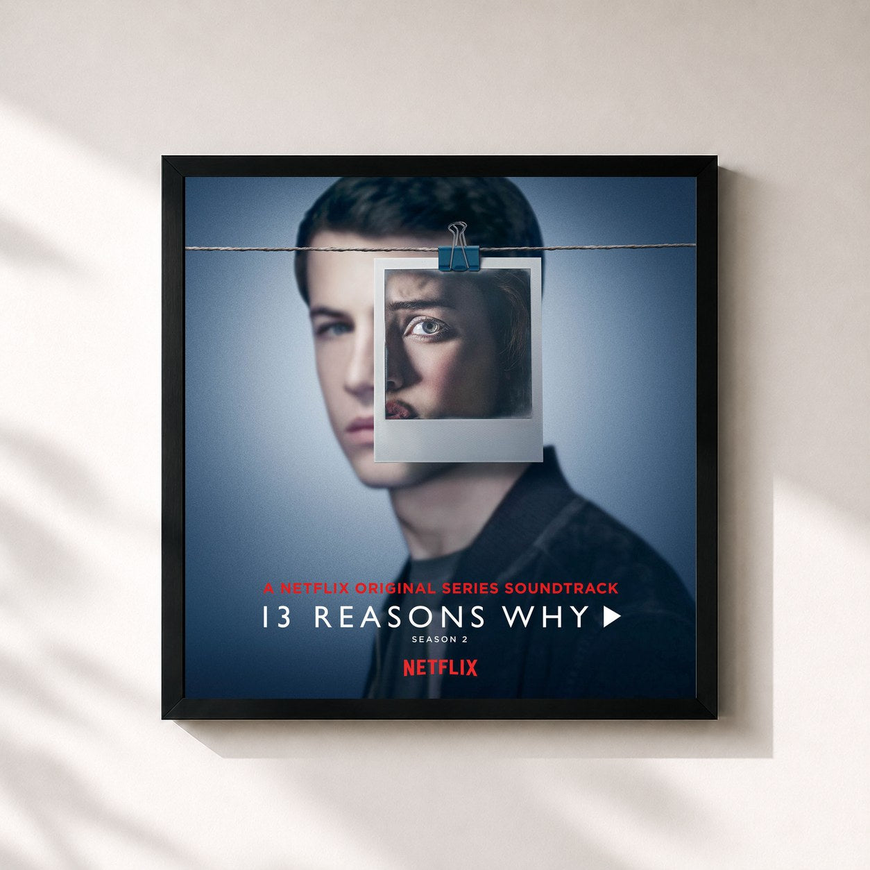 #noir 13 Reasons Why (Season 2) by Selena Gomez as a square framed art print, black 32x32 cm frame