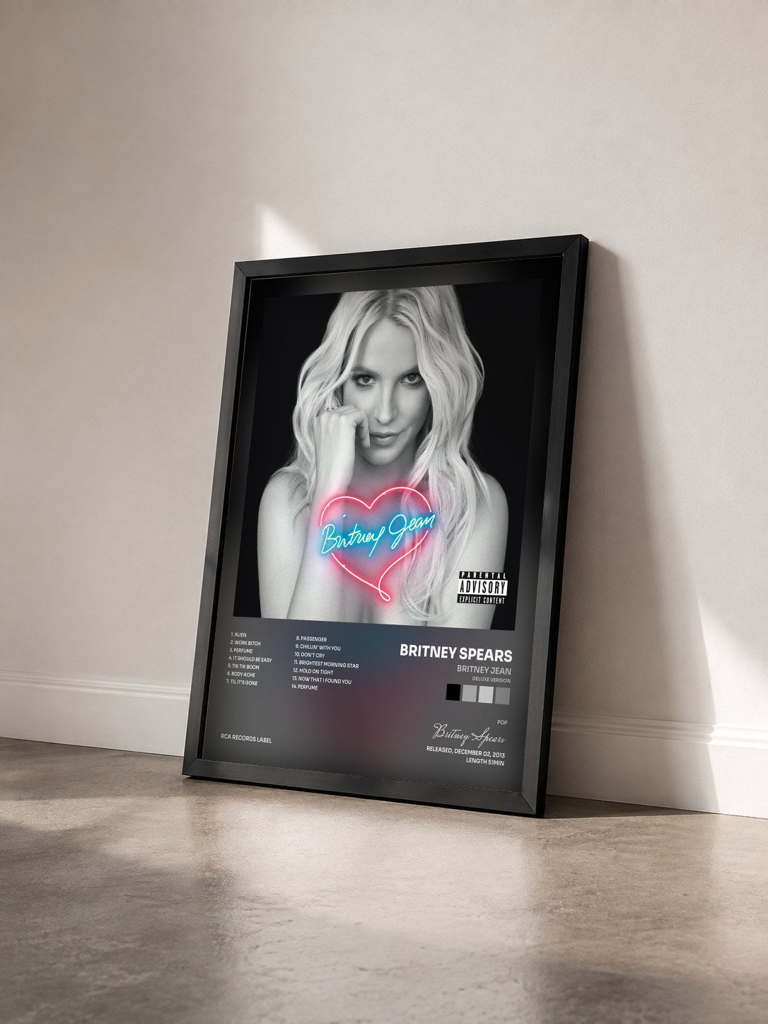#noir Britney Jean (Deluxe Version) de Britney Spears en lámina enmarcada vista de tres cuartos, marco negro