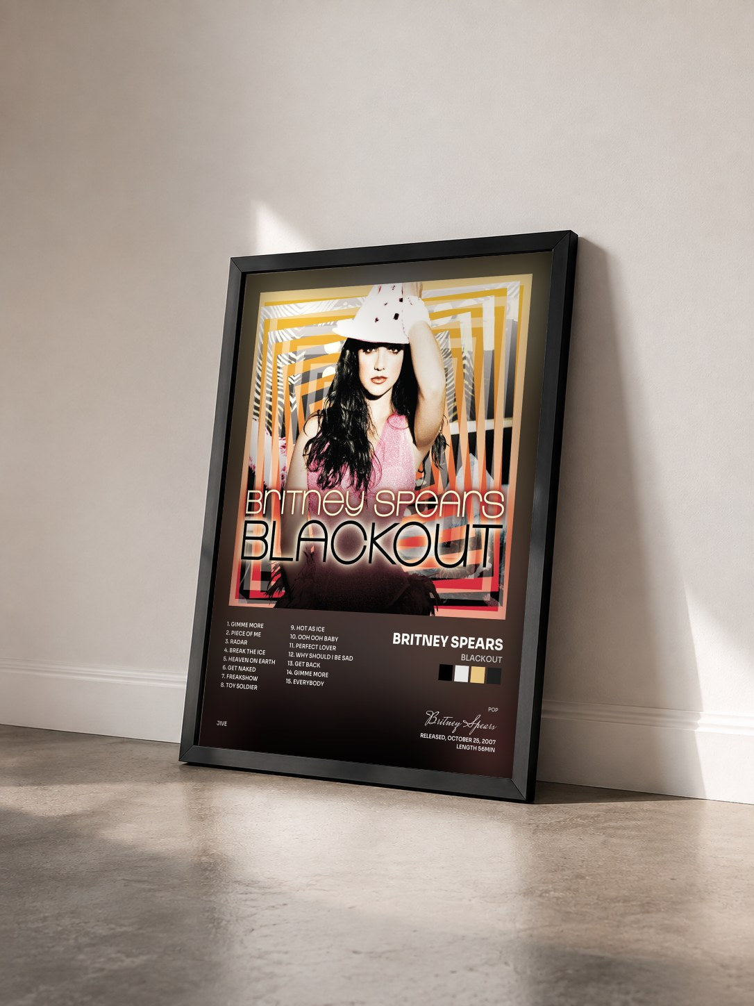 #noir Tableau de l'album Blackout de Britney Spears vu de trois quarts, cadre noir