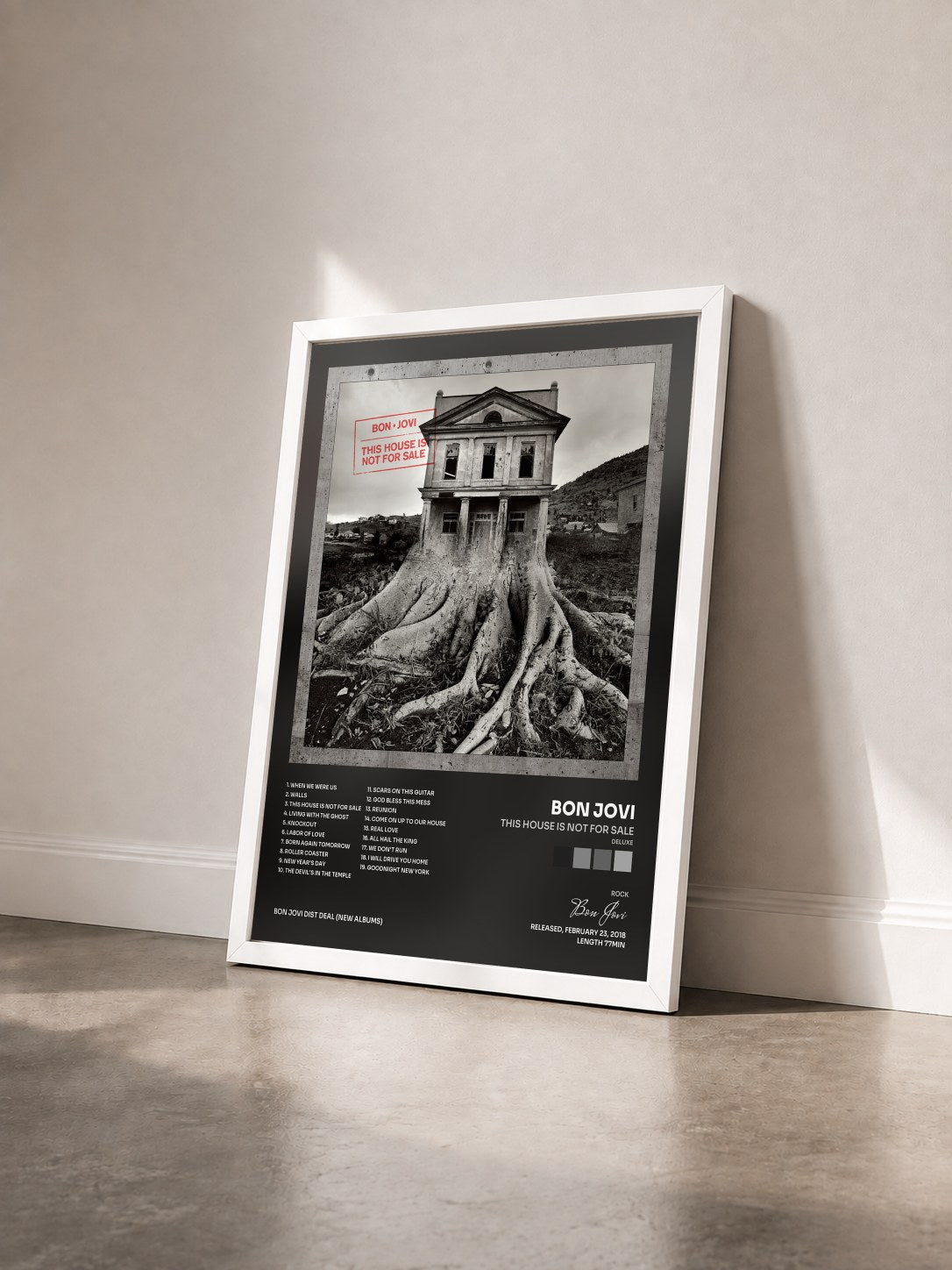 #blanc This House Is Not For Sale (Deluxe) by Bon Jovi as a framed art print seen at an angle, white frame