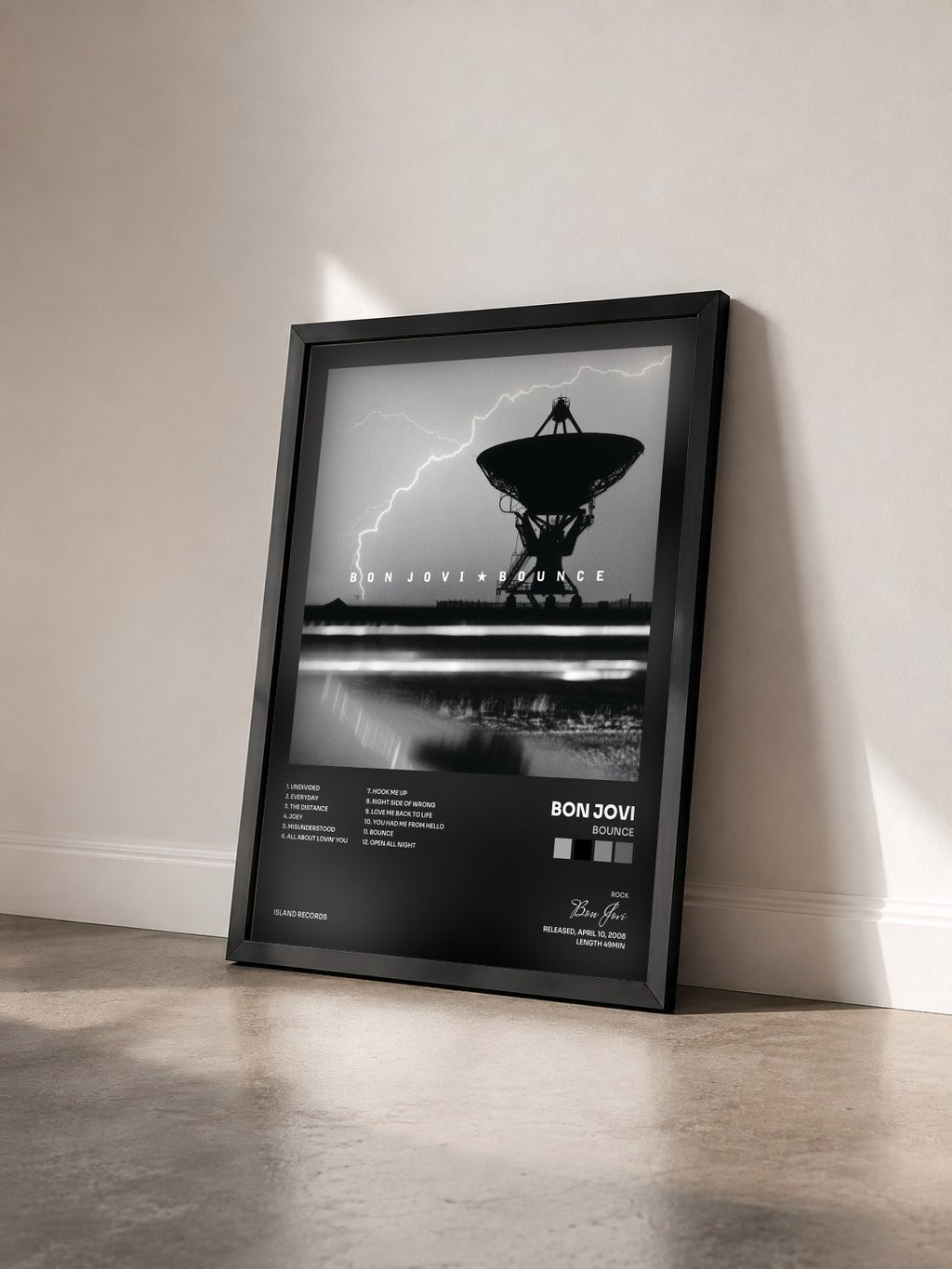 #noir Tableau de l'album Bounce de Bon Jovi vu de trois quarts, cadre noir
