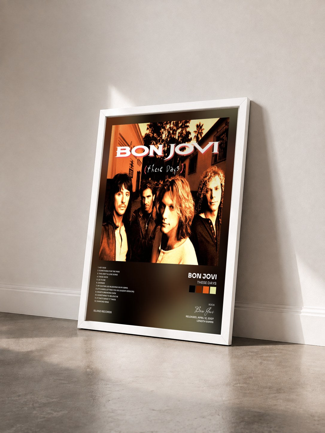 #blanc These Days von Bon Jovi als gerahmter Kunstdruck von schräg gesehen, weißer Rahmen