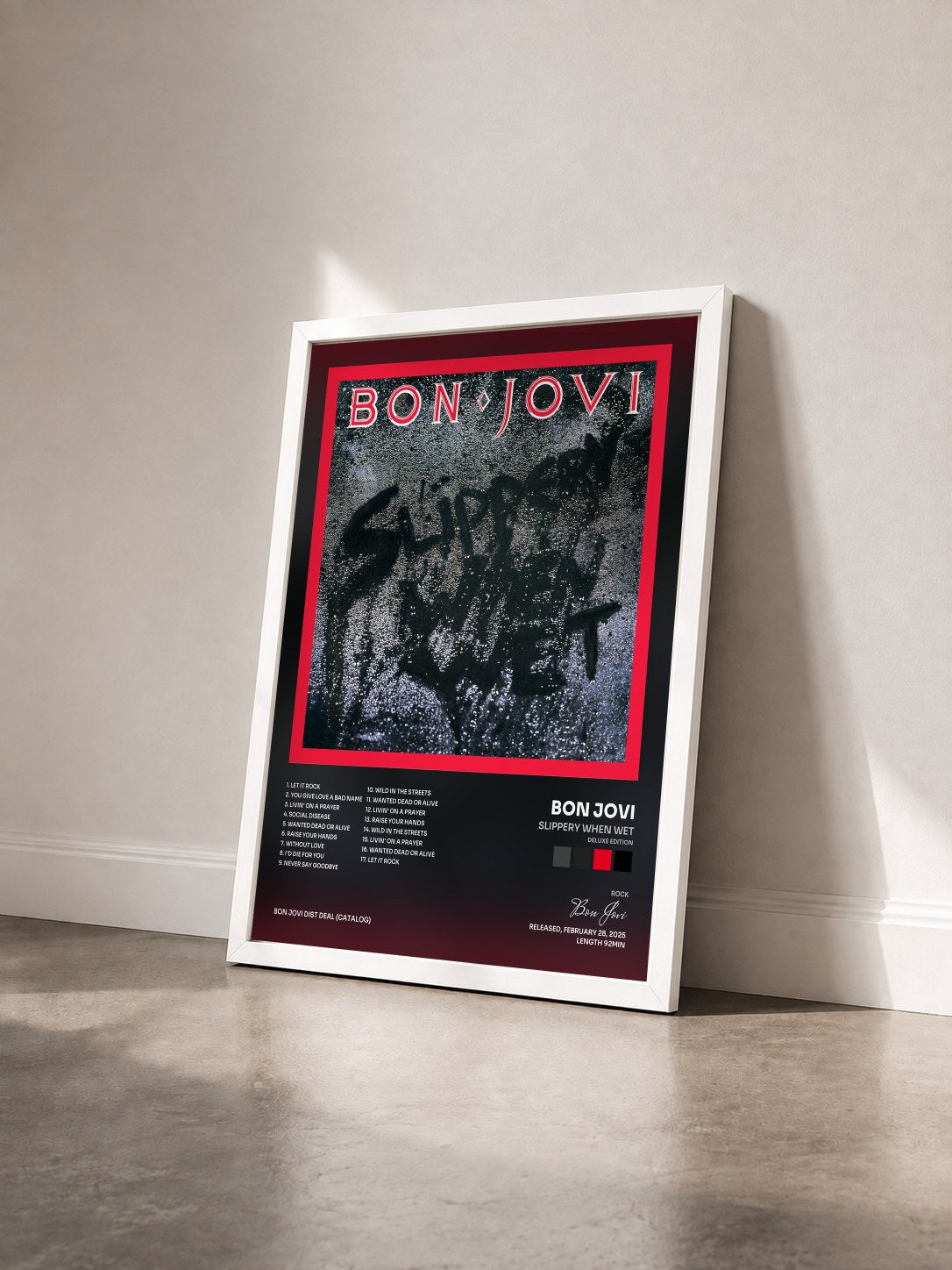 #blanc Slippery When Wet (Deluxe Edition) by Bon Jovi as a framed art print seen at an angle, white frame