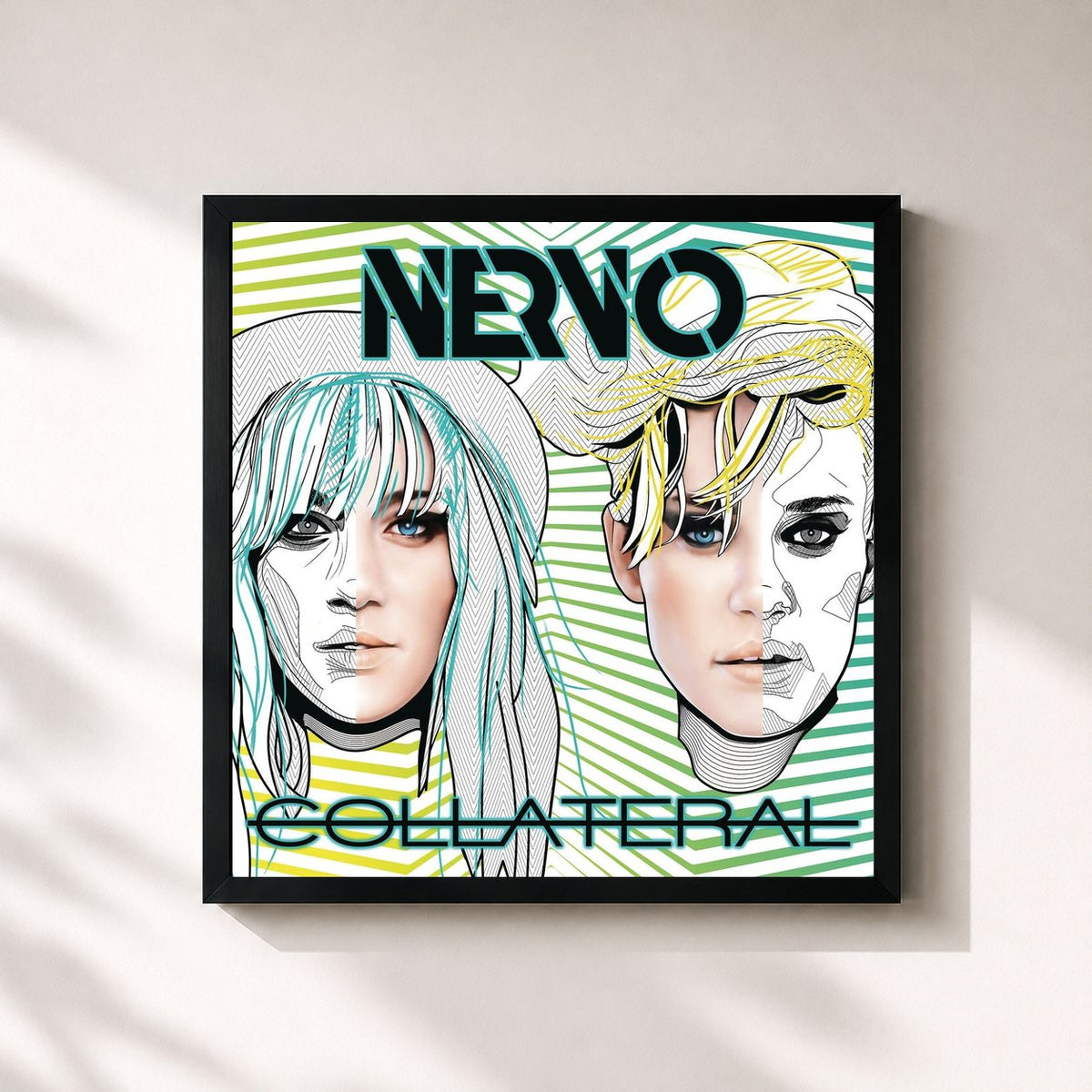 #noir Tableau carré de l'album Collateral de Nervo, cadre noir 32x32 cm
