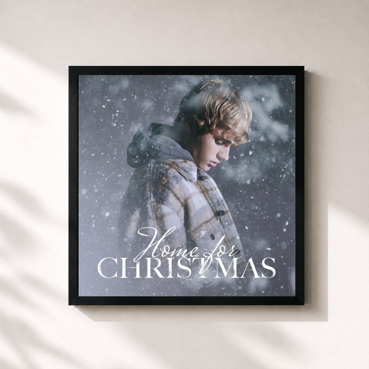 #noir Tableau carré de l'album Home for Christmas de Justin Bieber, cadre noir 32x32 cm