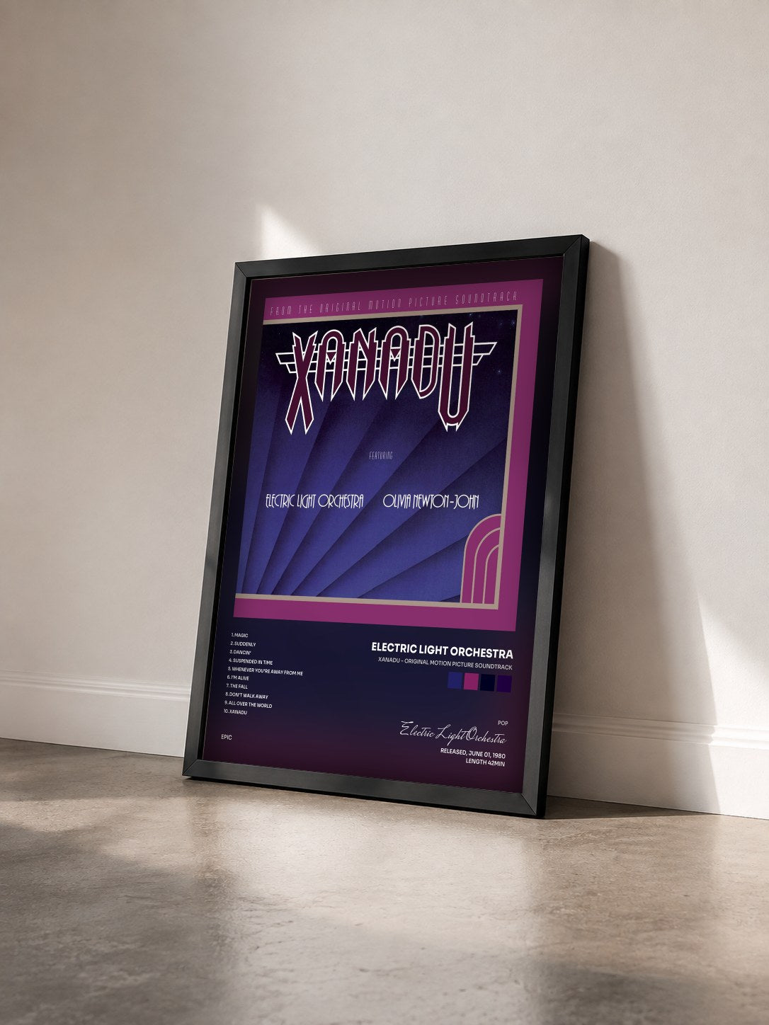 #noir Tableau de l'album Xanadu - Original Motion Picture Soundtrack de Electric Light Orchestra vu de trois quarts, cadre noir