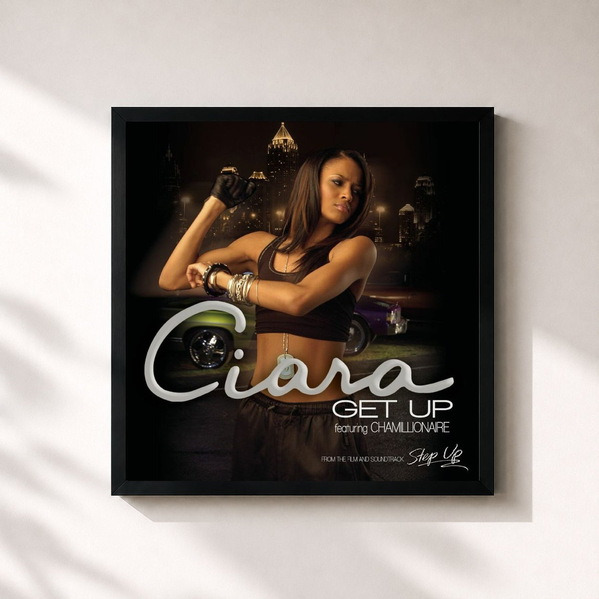 #noir Tableau carré de l'album Get Up de Ciara, cadre noir 32x32 cm