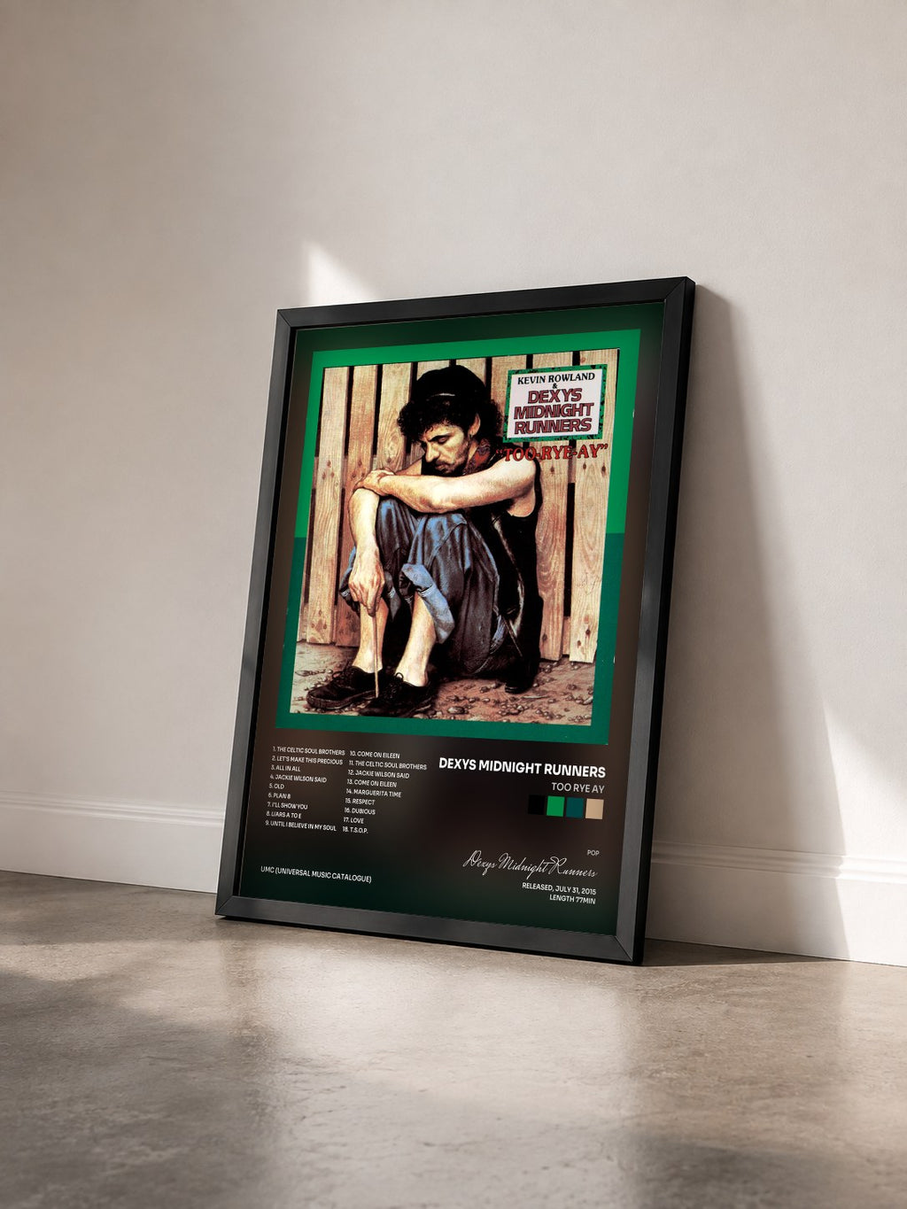 #noir Tableau de l'album Too Rye Ay de Dexys Midnight Runners vu de trois quarts, cadre noir