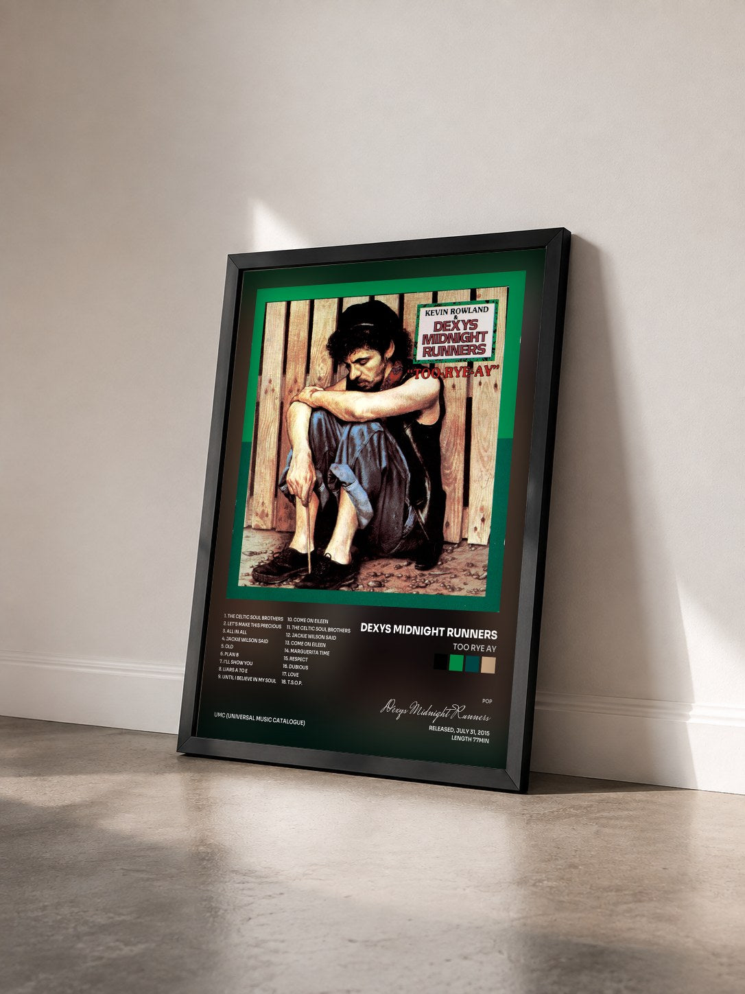 #noir Tableau de l'album Too Rye Ay de Dexys Midnight Runners vu de trois quarts, cadre noir