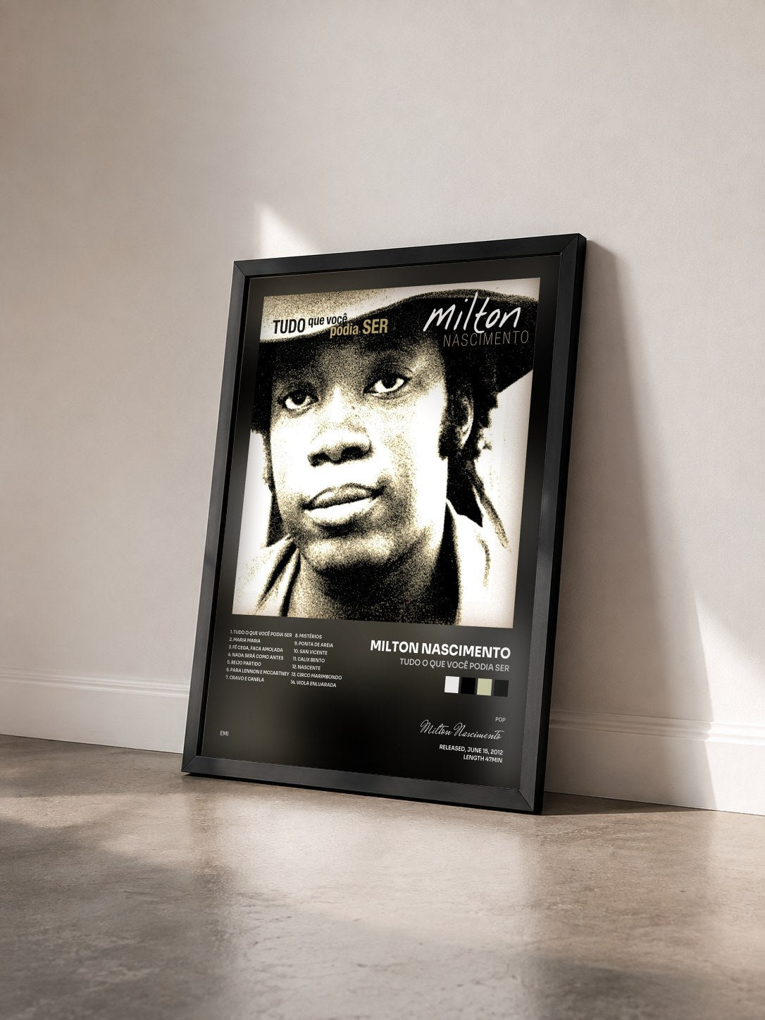 #noir Tableau de l'album Tudo o Que Você Podia Ser de Milton Nascimento vu de trois quarts, cadre noir