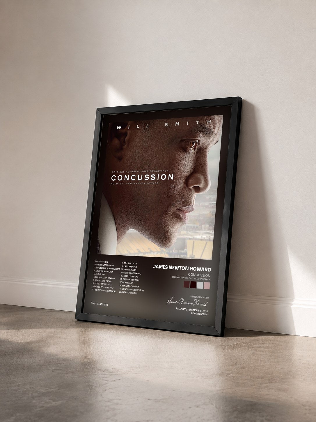 #noir Concussion (Original Motion Picture Soundtrack) by James Newton Howard as a framed art print seen at an angle, black frame