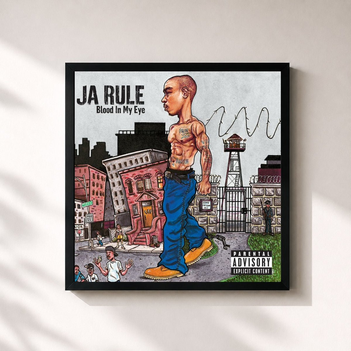 #noir Tableau carré de l'album Blood In My Eye de Ja Rule, cadre noir 32x32 cm