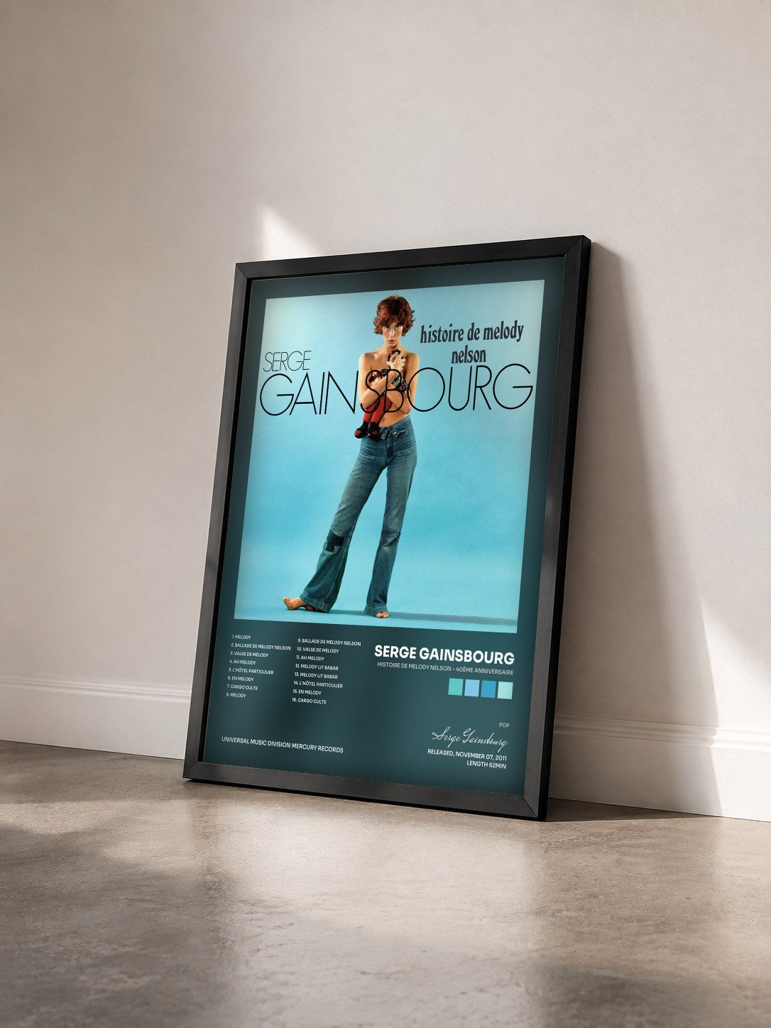 #noir Tableau de l'album Histoire De Melody Nelson - 40ème Anniversaire de Serge Gainsbourg vu de trois quarts, cadre noir
