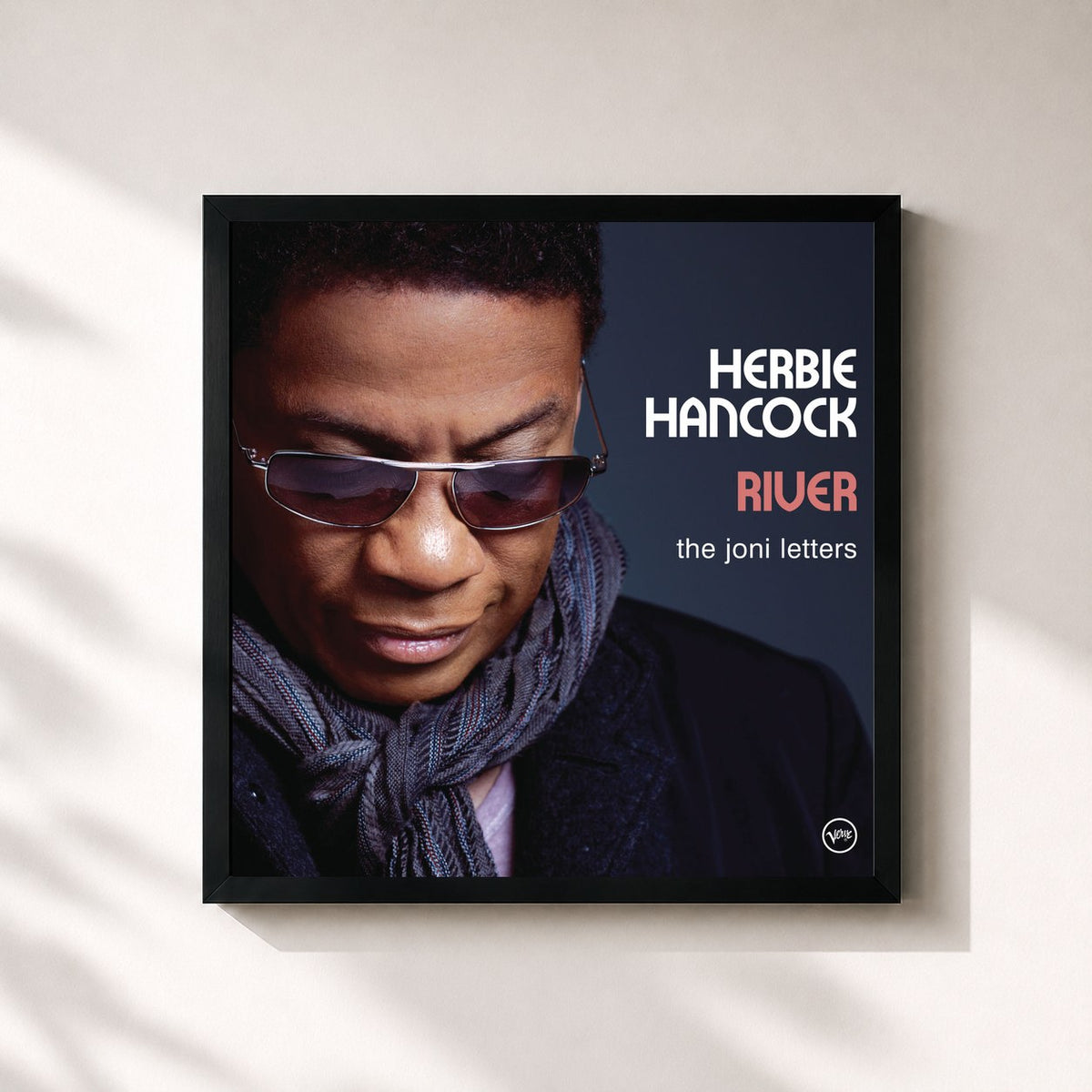 #noir Tableau carré de l'album River: The Joni Letters de Herbie Hancock, cadre noir 32x32 cm
