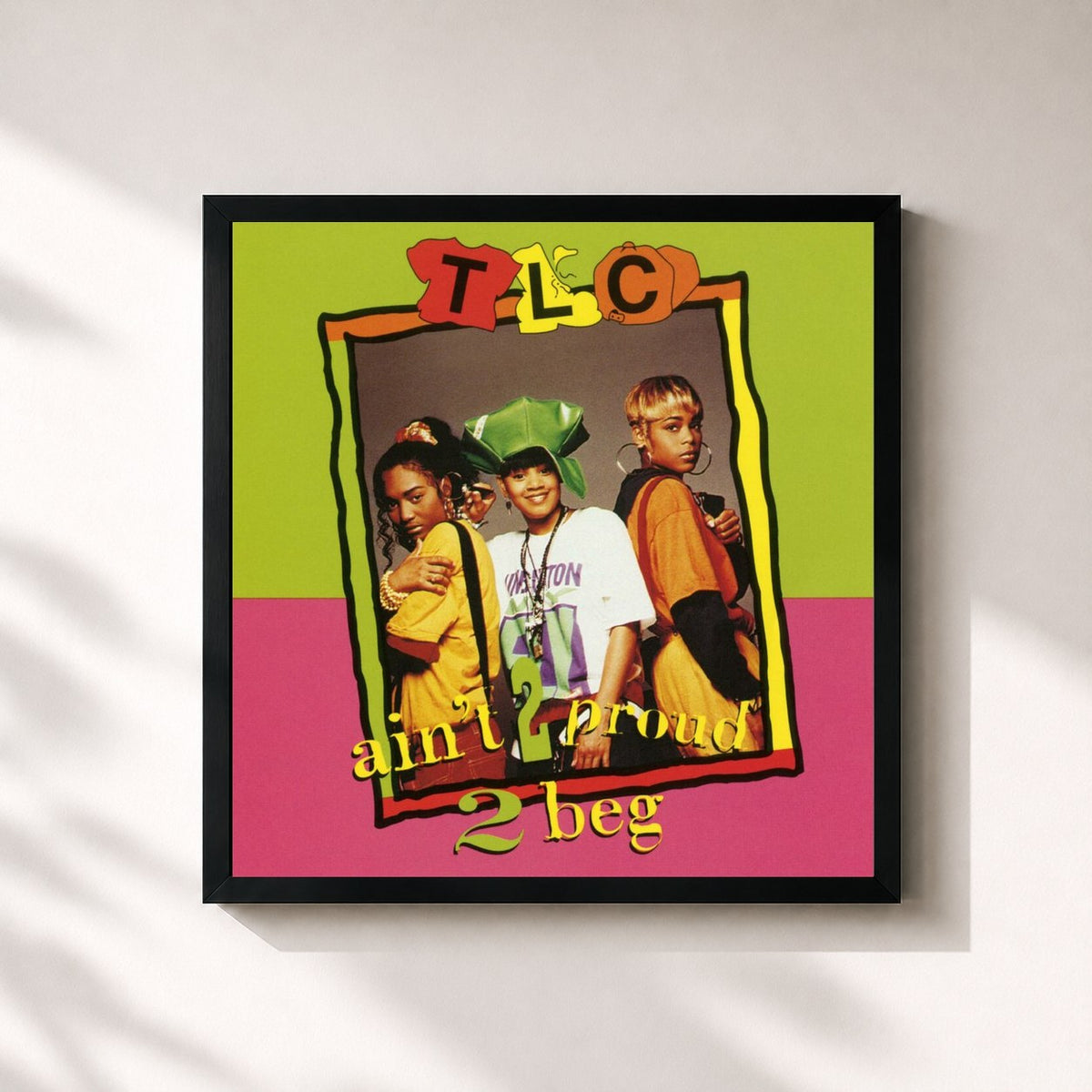 #noir Tableau carré de l'album Ain't 2 Proud 2 Beg (Remixes) de TLC, cadre noir 32x32 cm
