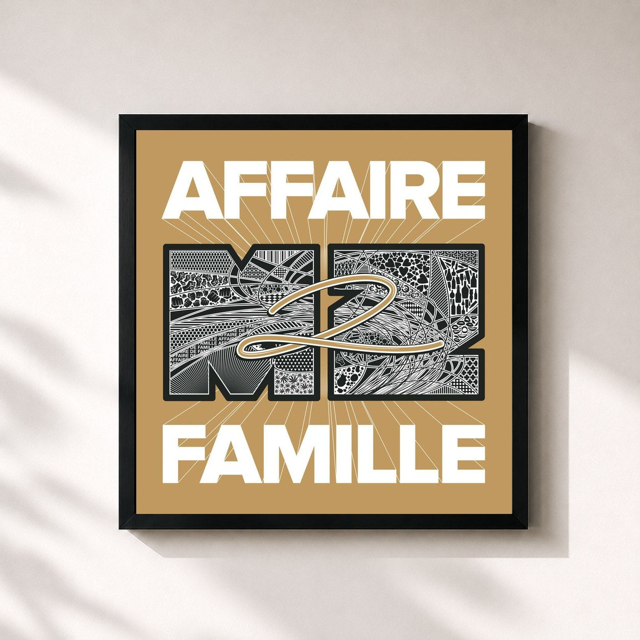 #noir Tableau carré de l'album Affaire de famille de MZ, cadre noir 32x32 cm