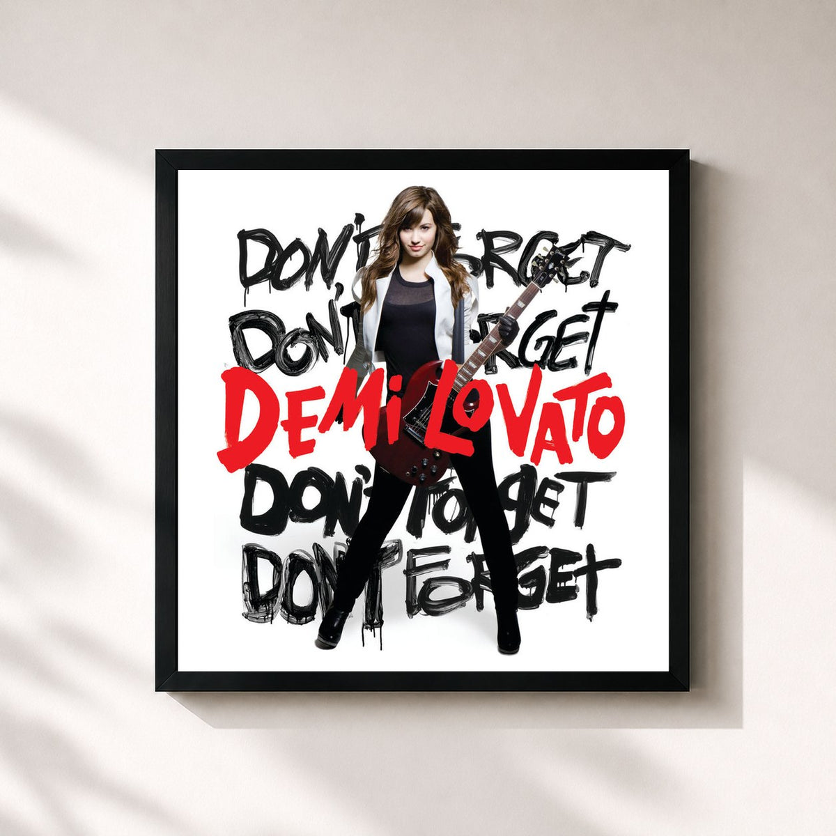 #noir Tableau carré de l'album Don't Forget de Demi Lovato, cadre noir 32x32 cm