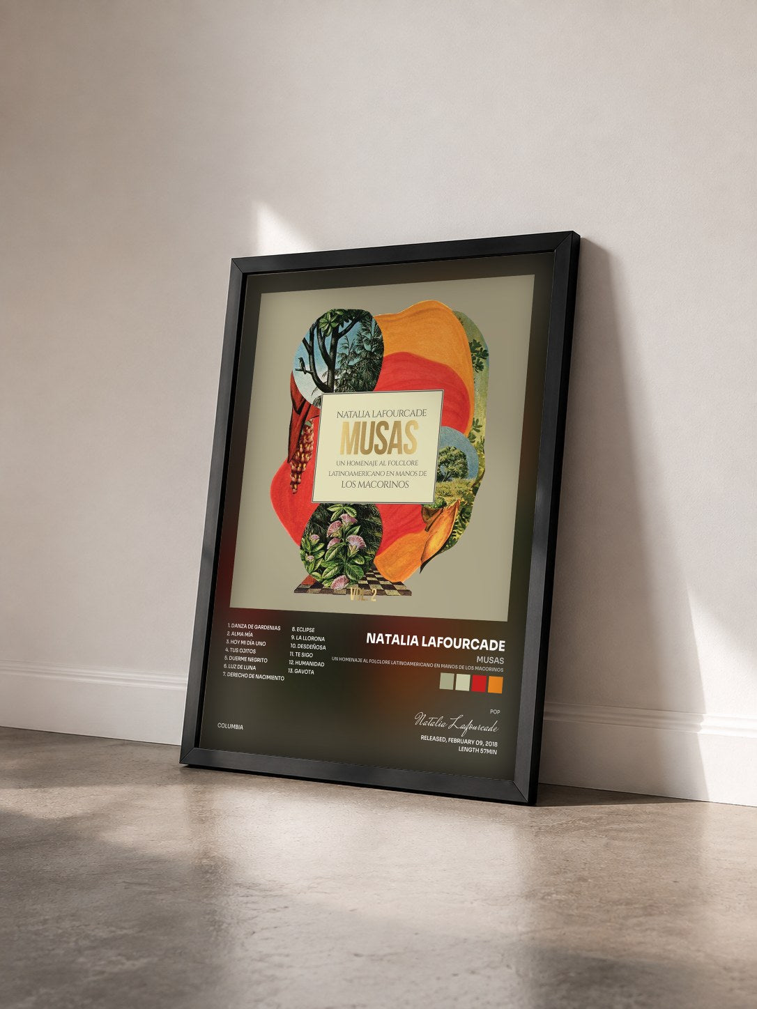 #noir Tableau de l'album Musas (Un Homenaje al Folclore Latinoamericano en Manos de Los Macorinos), Vol. 2 de Natalia Lafourcade vu de trois quarts, cadre noir