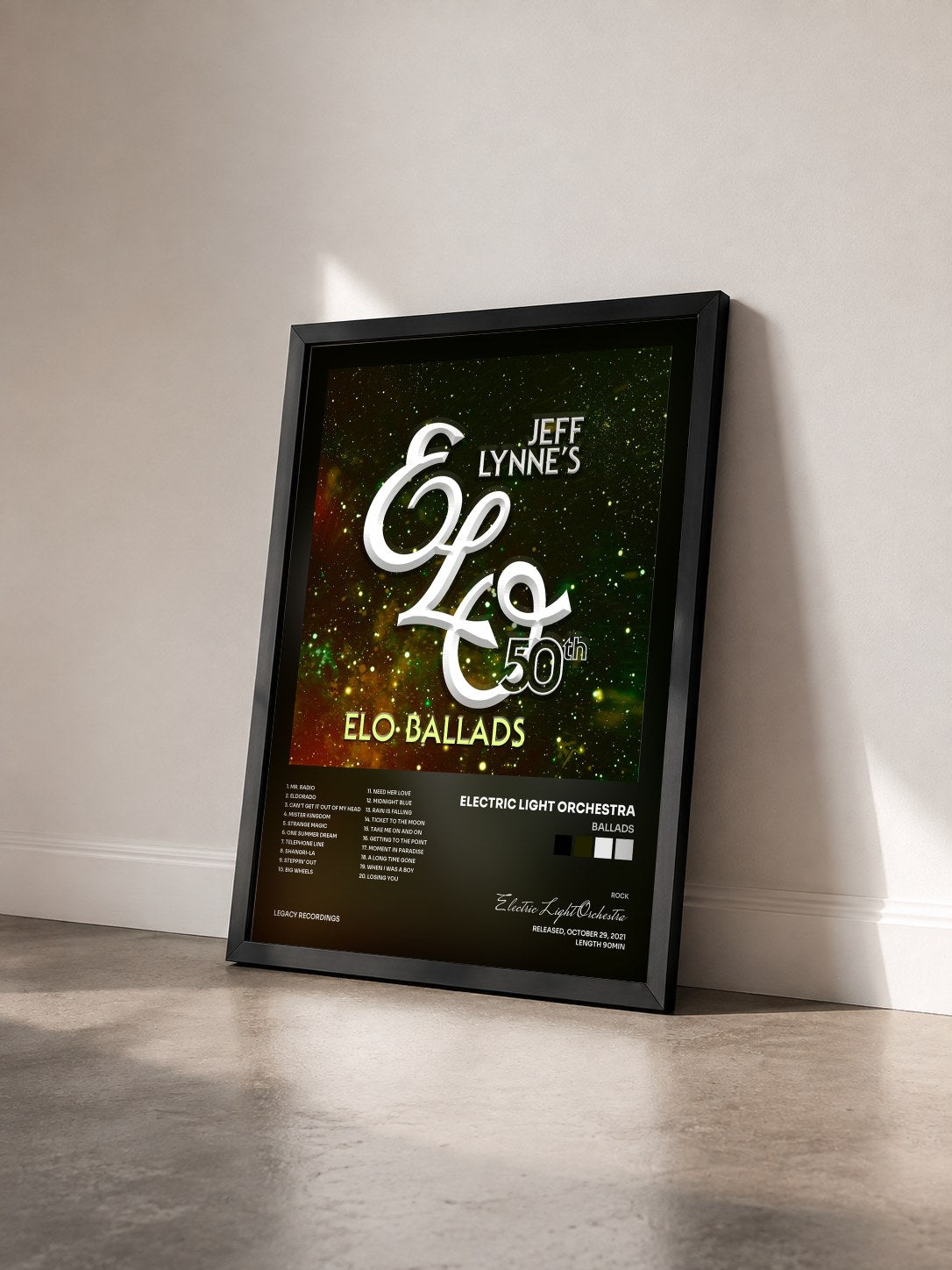 #noir Tableau de l'album Ballads de Electric Light Orchestra vu de trois quarts, cadre noir