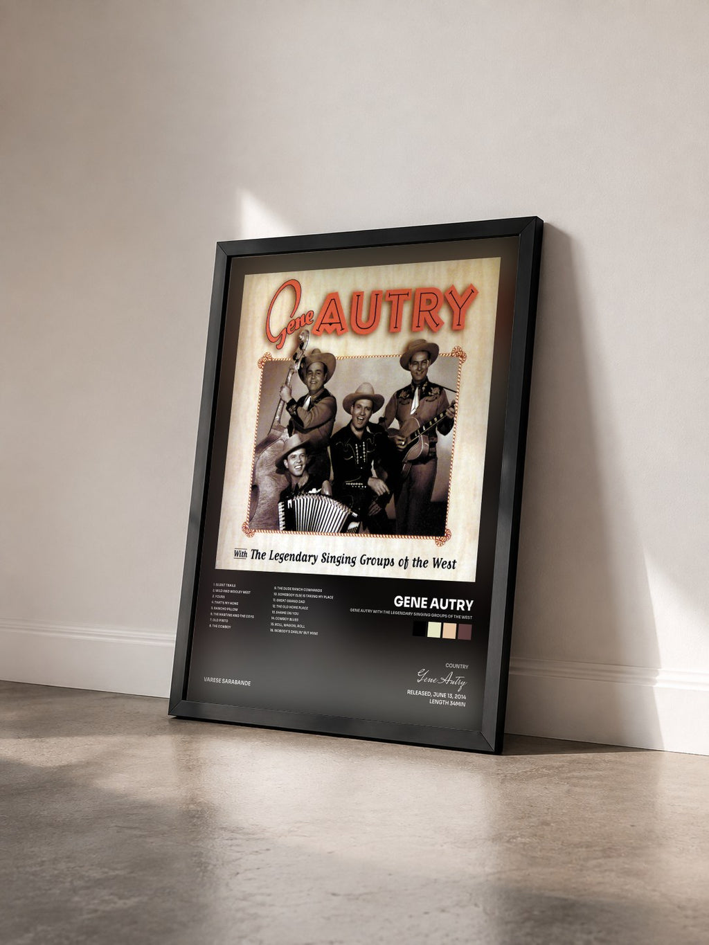 #noir Gene Autry With The Legendary Singing Groups Of The West von Gene Autry als gerahmter Kunstdruck von schräg gesehen, schwarzer Rahmen