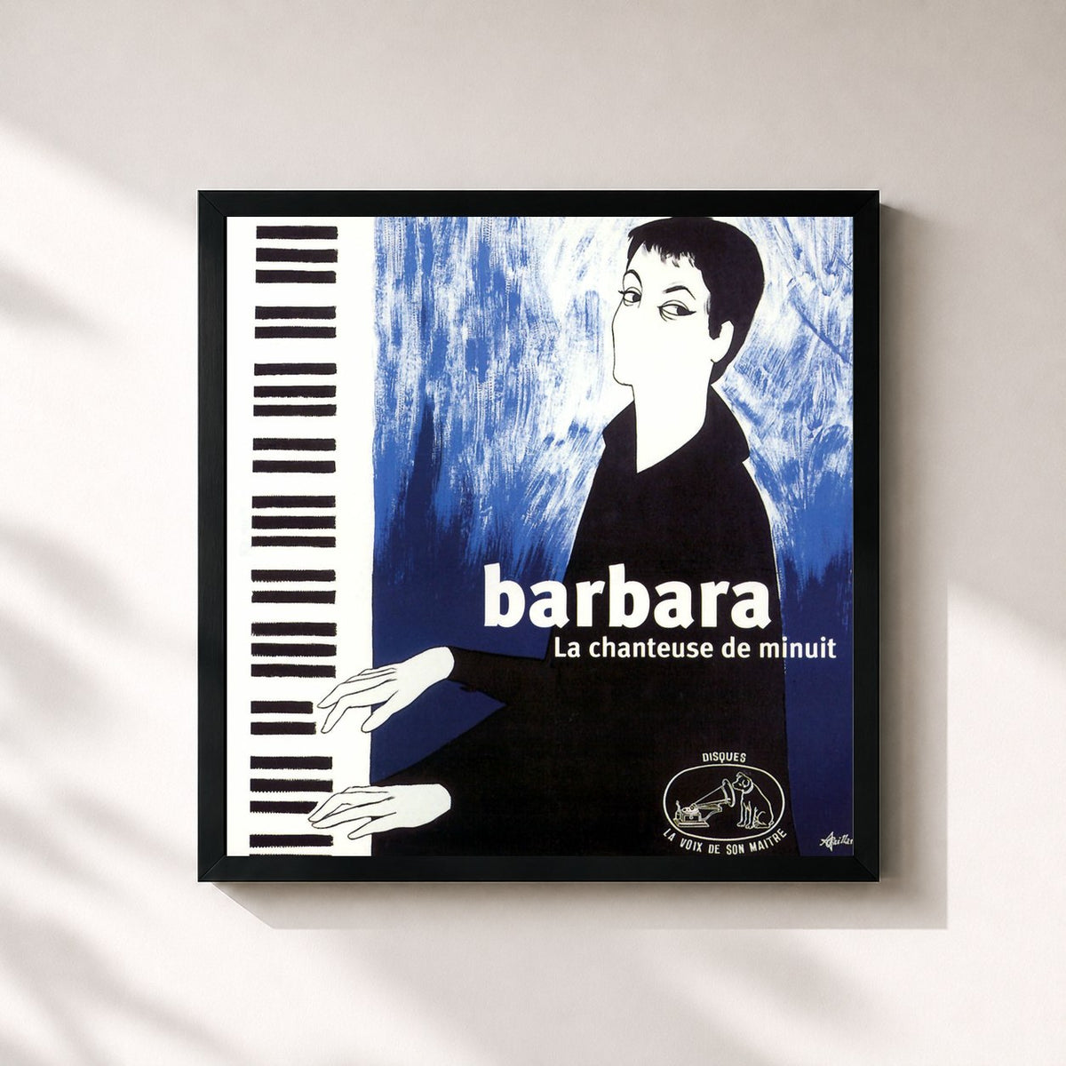 #noir Tableau carré de l'album barbara a l'ecluse de Barbara, cadre noir 32x32 cm