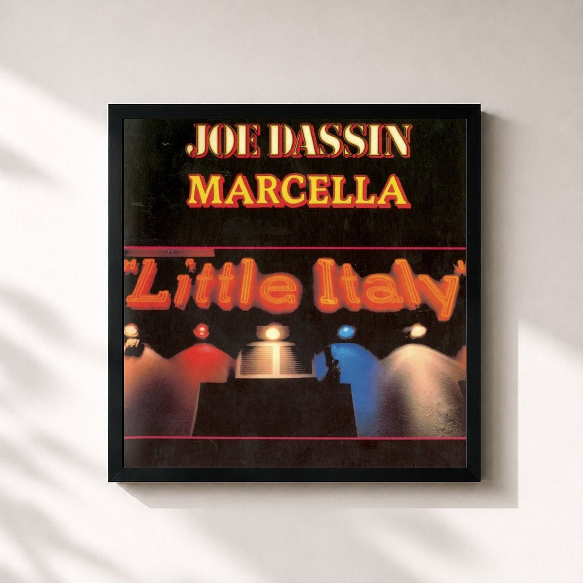#noir Tableau carré de l'album Little Italy de Joe Dassin, cadre noir 32x32 cm