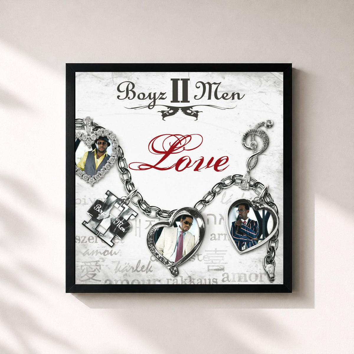 #noir Tableau carré de l'album Love (International Version) de Boyz II Men, cadre noir 32x32 cm