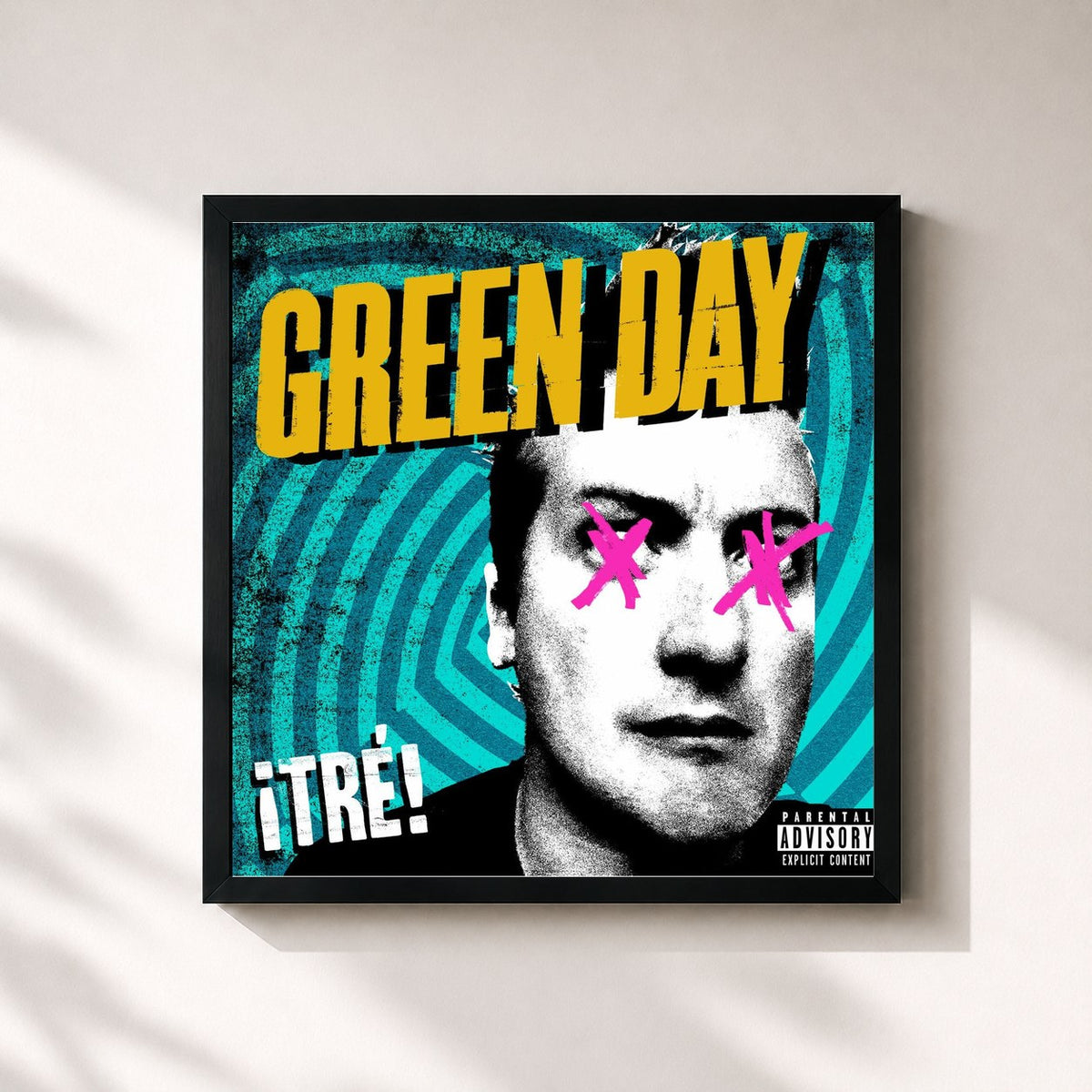 #noir ¡TRÉ! de Green Day en lámina cuadrada enmarcada, marco negro de 32x32 cm