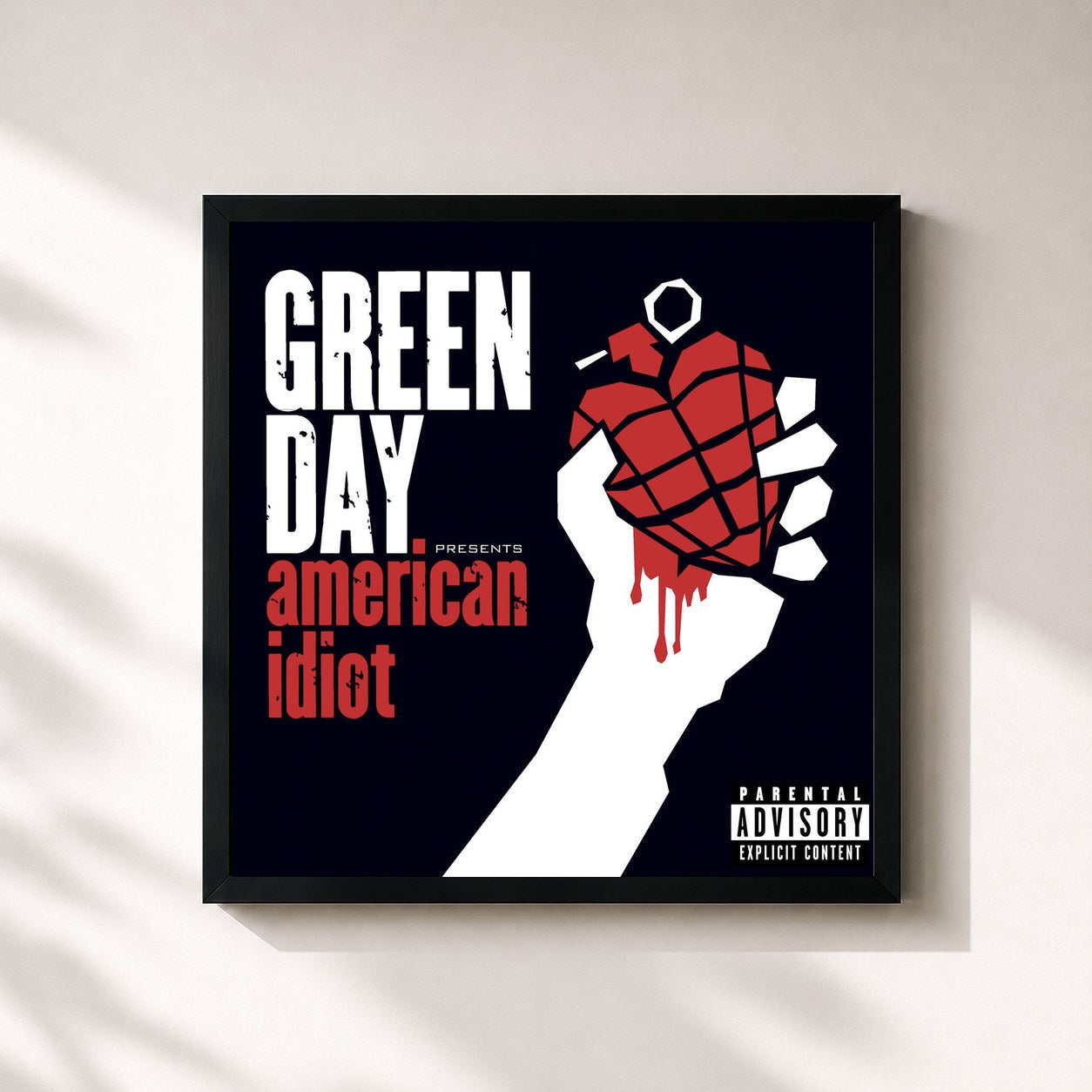 #noir Tableau carré de l'album American Idiot de Green Day, cadre noir 32x32 cm