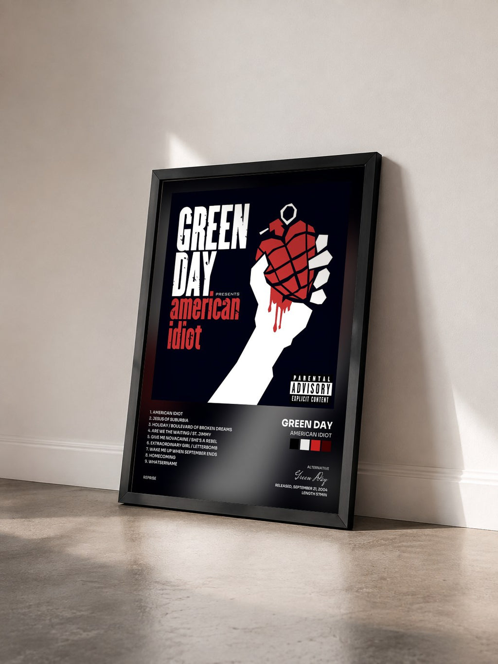 #noir Tableau de l'album American Idiot de Green Day vu de trois quarts, cadre noir