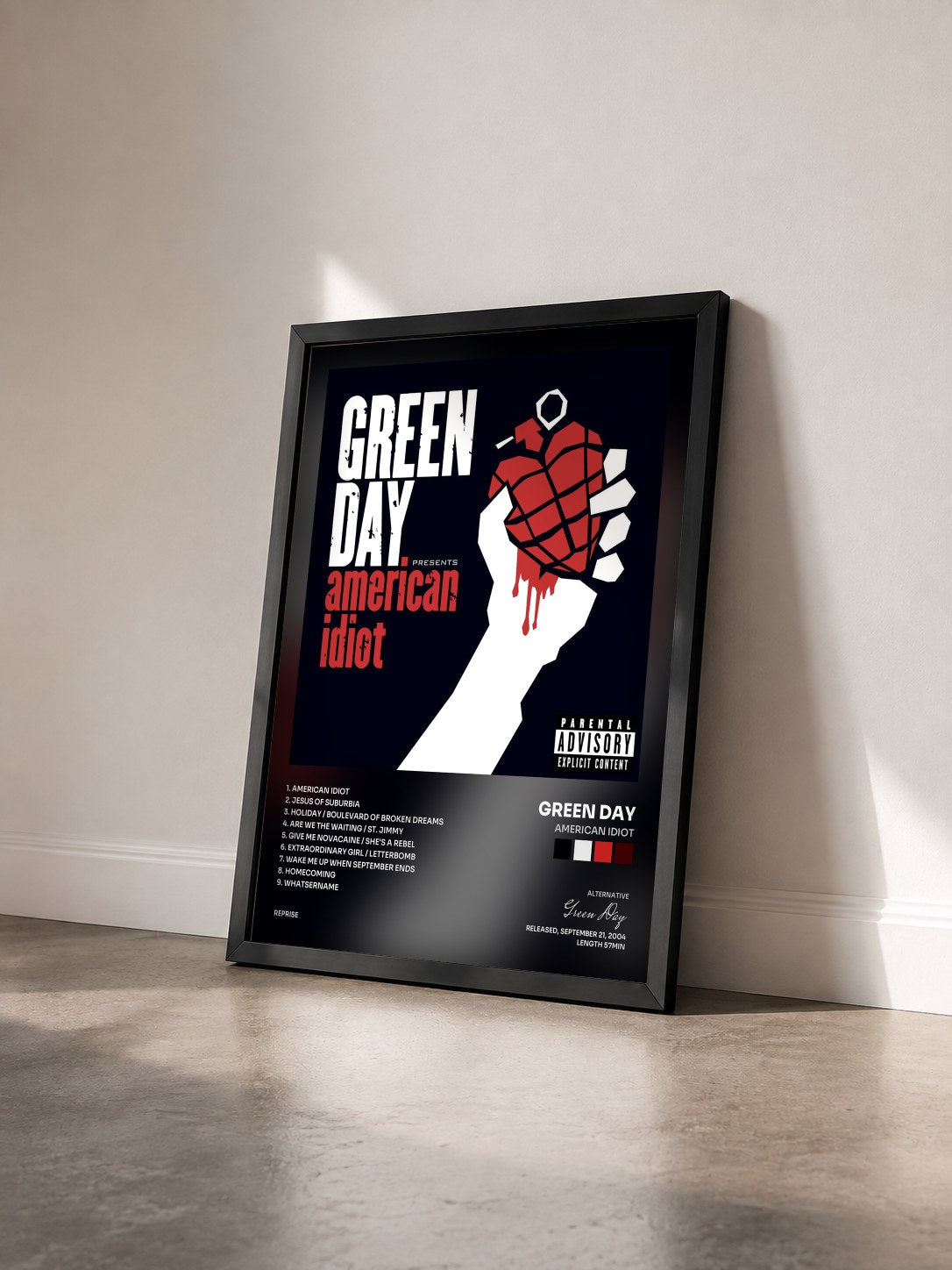 #noir Tableau de l'album American Idiot de Green Day vu de trois quarts, cadre noir