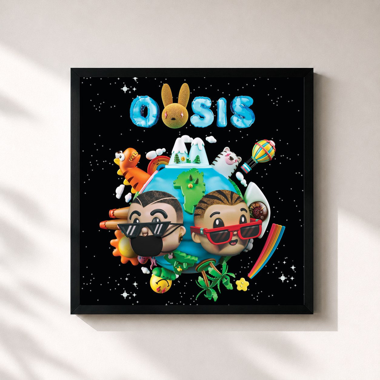 #noir Tableau carré de l'album OASIS de J Balvin, cadre noir 32x32 cm