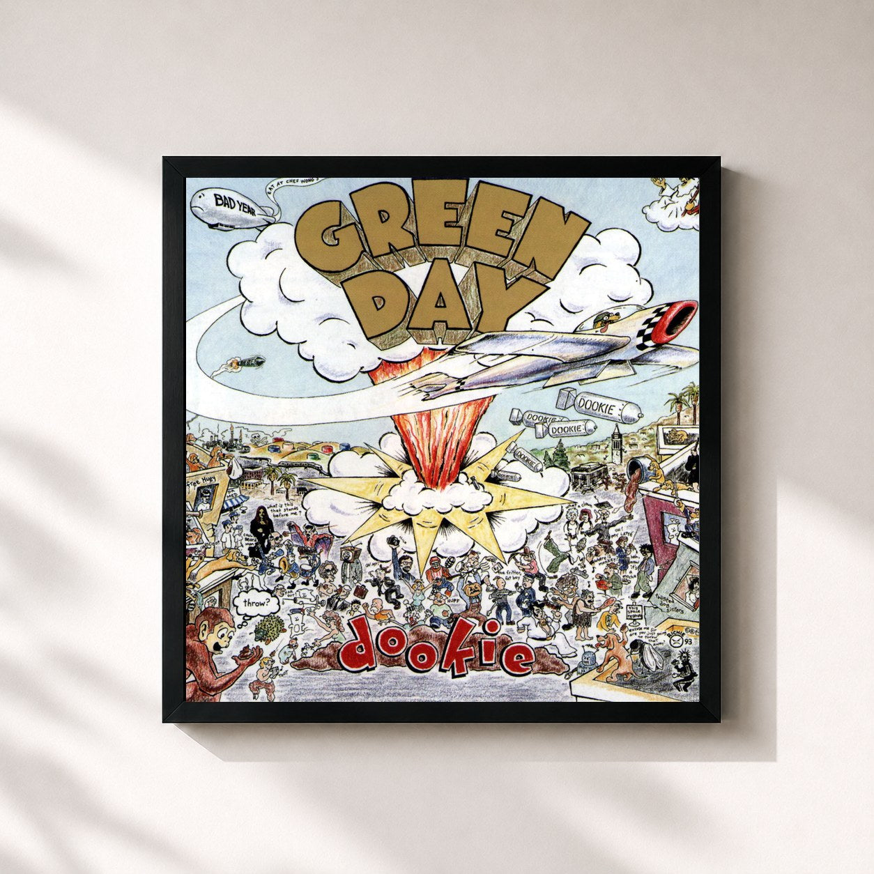 #noir Tableau carré de l'album Dookie de Green Day, cadre noir 32x32 cm