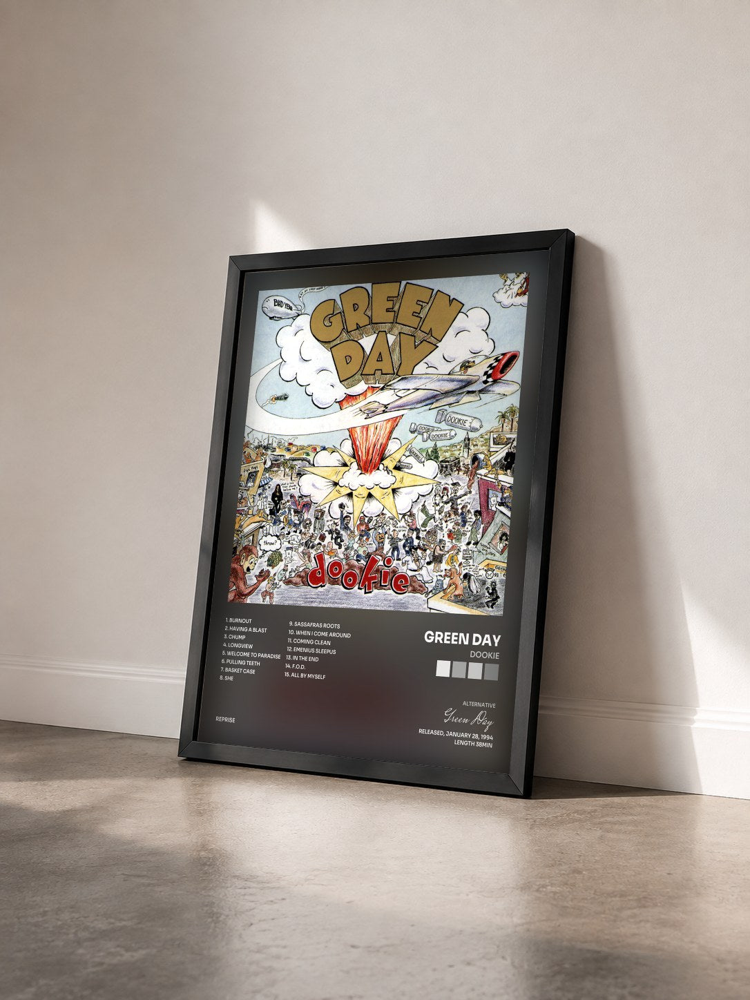#noir Tableau de l'album Dookie de Green Day vu de trois quarts, cadre noir