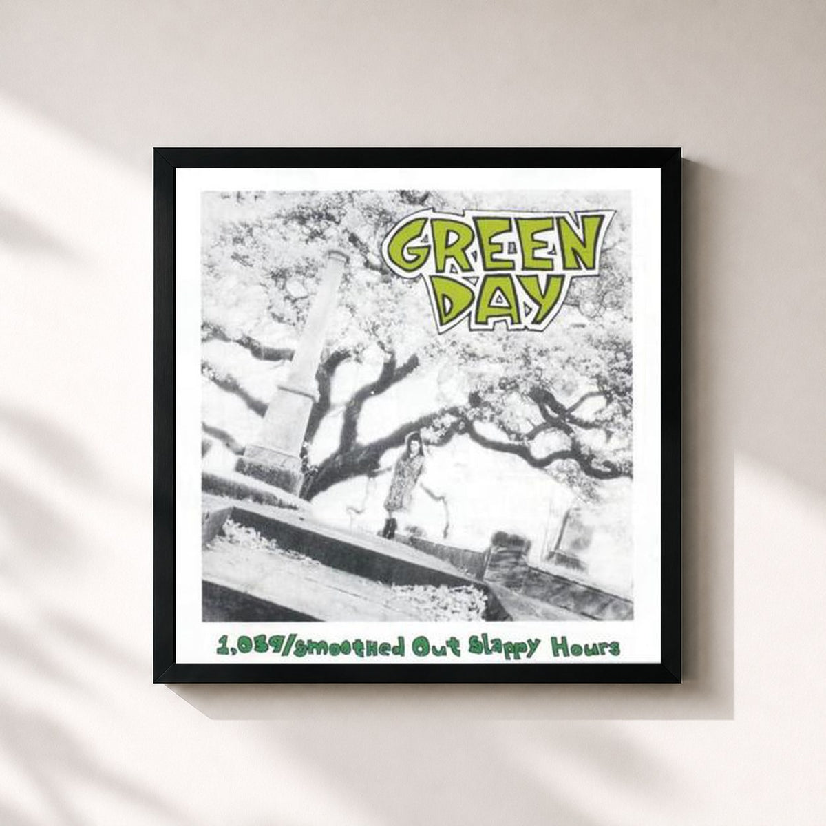 #noir Tableau carré de l'album 1039/Smoothed Out Slappy Hours de Green Day, cadre noir 32x32 cm