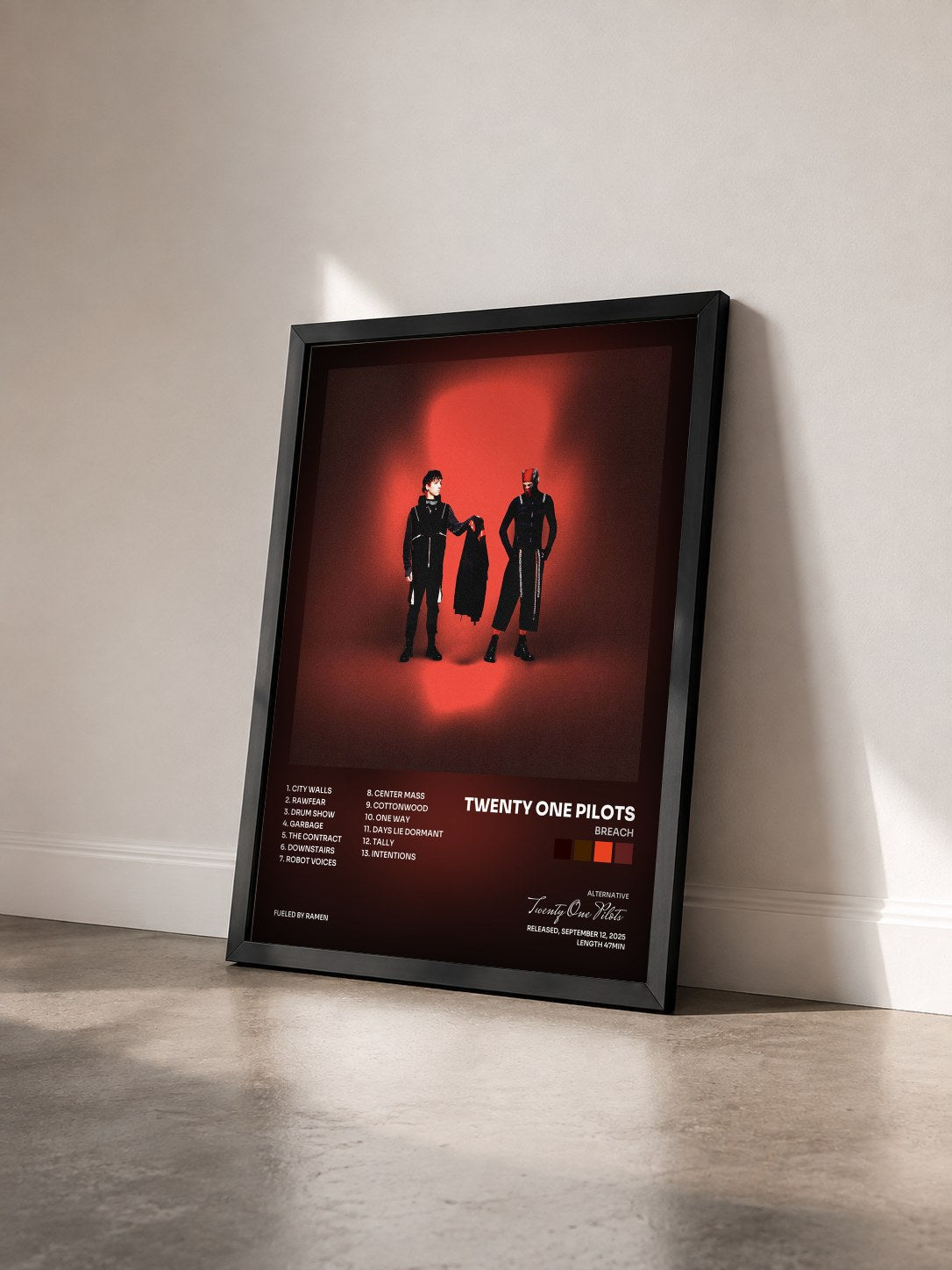 #noir Tableau de l'album Breach de Twenty One Pilots vu de trois quarts, cadre noir