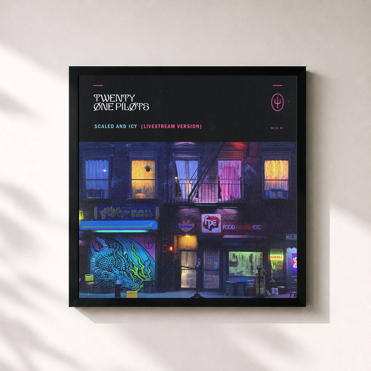 #noir Tableau carré de l'album Scaled And Icy (Livestream Version) de Twenty One Pilots, cadre noir 32x32 cm