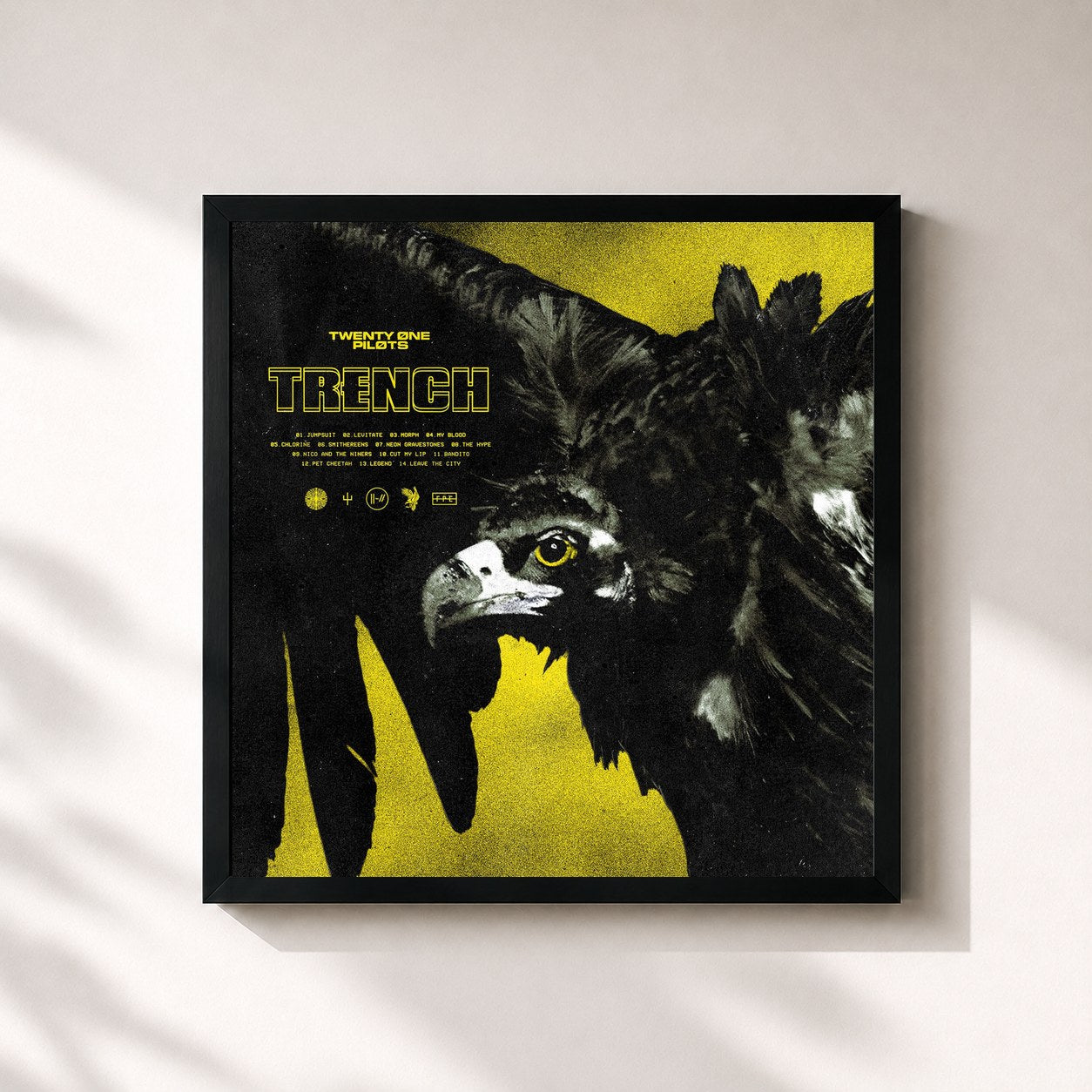 #noir Tableau carré de l'album Trench de Twenty One Pilots, cadre noir 32x32 cm
