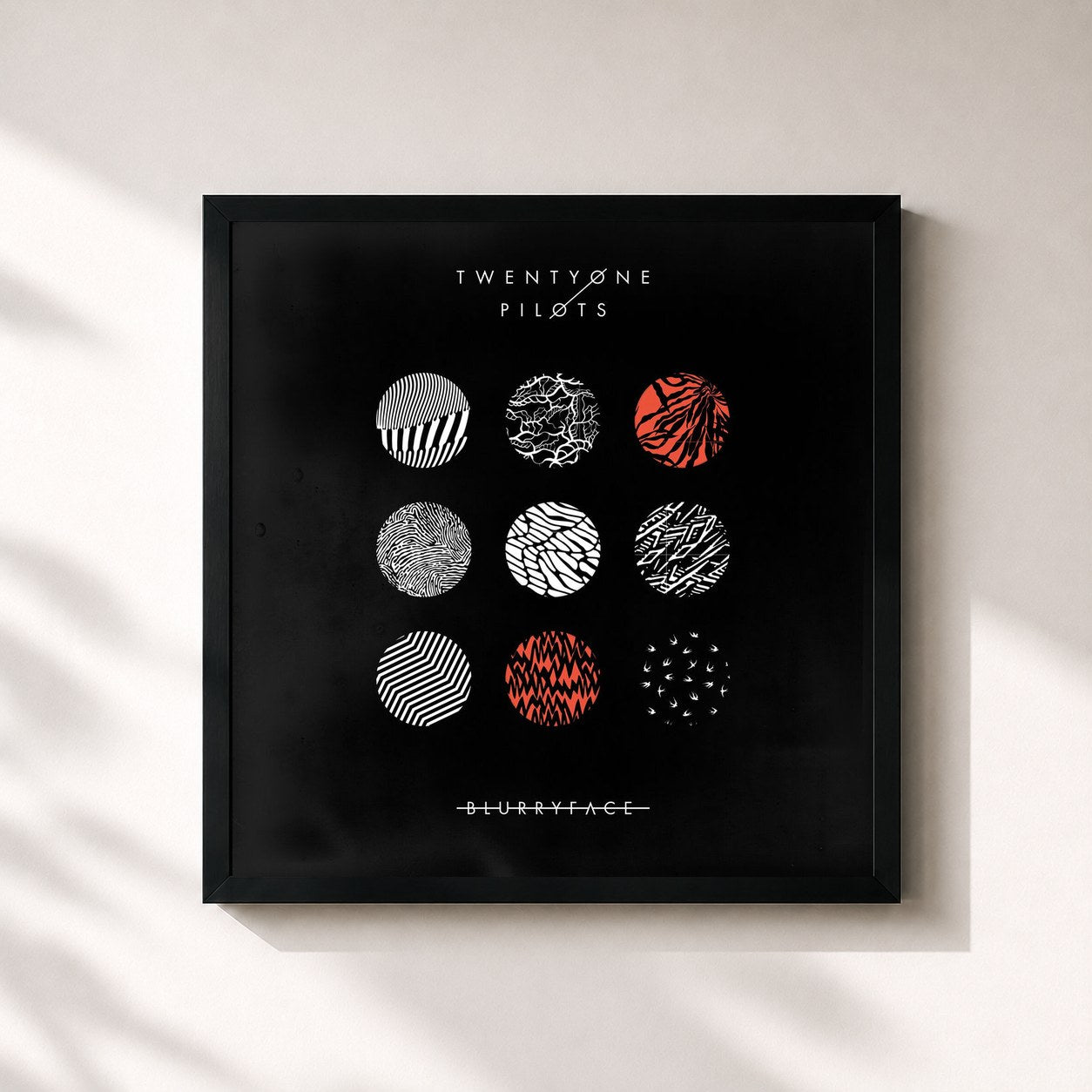 #noir Tableau carré de l'album Blurryface de Twenty One Pilots, cadre noir 32x32 cm