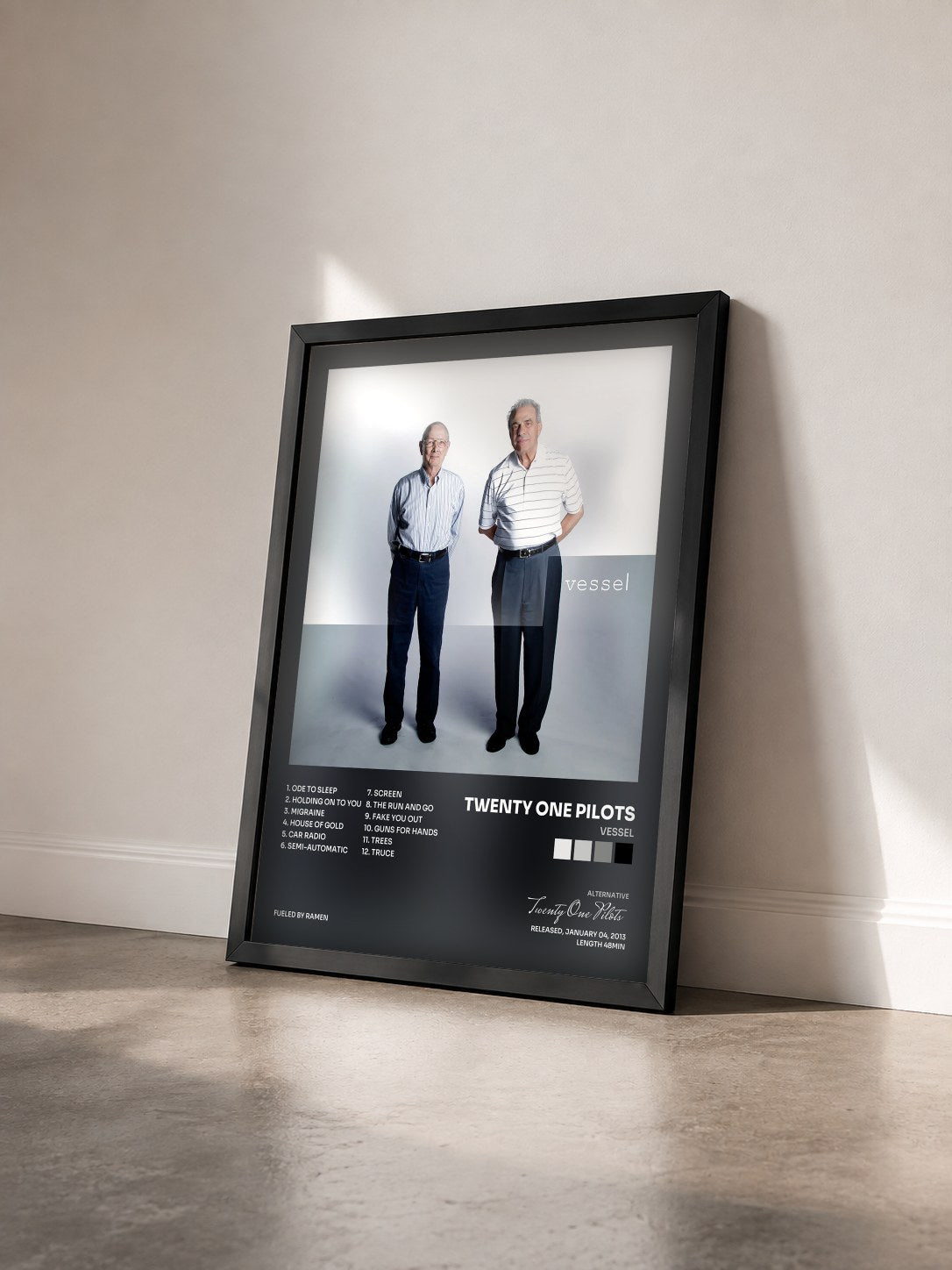 #noir Tableau de l'album Vessel de Twenty One Pilots vu de trois quarts, cadre noir