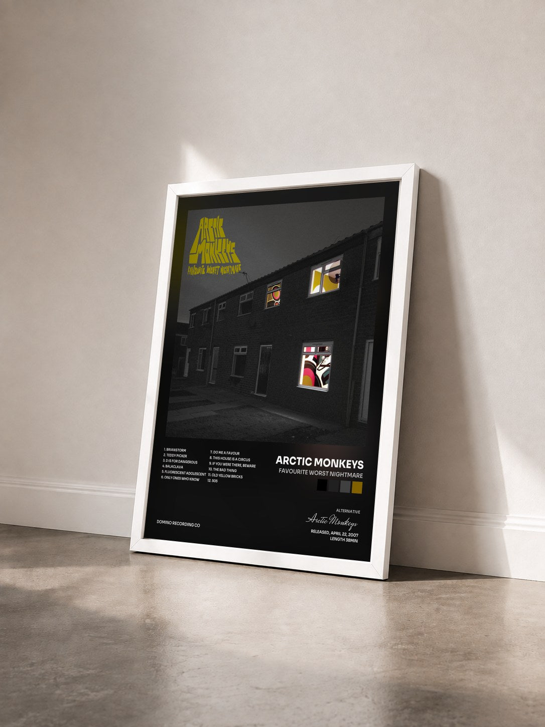 #blanc Tableau de l'album Favourite Worst Nightmare de Arctic Monkeys vu de trois quarts, cadre blanc
